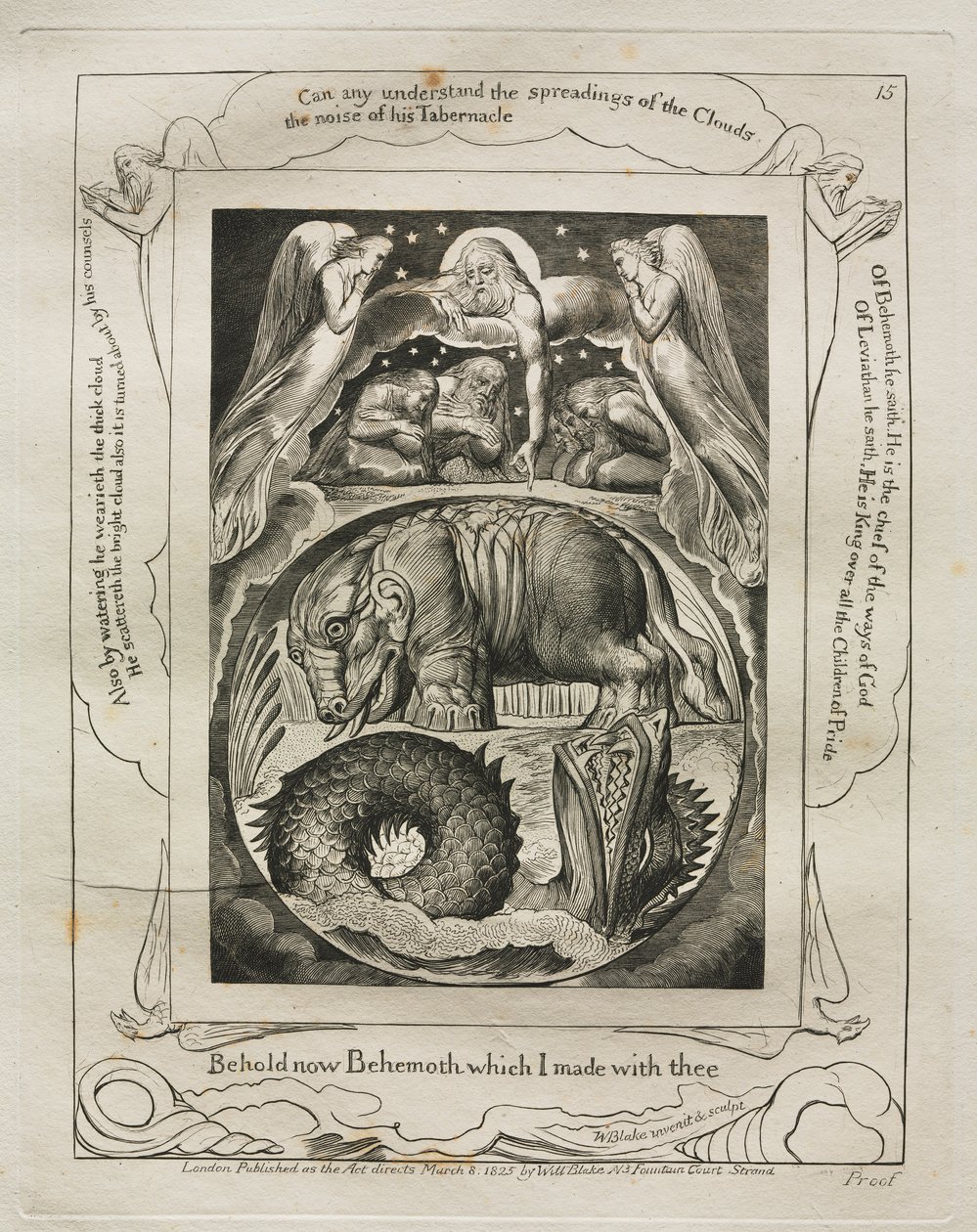 Jób könyve: Pl. 15, Íme, Behemót, amelyet veled készítettem alkotó: William Blake