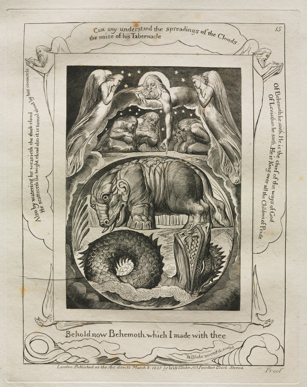 Jób könyve: Pl. 15, Íme, Behemót, amelyet veled készítettem, 1825. alkotó: William Blake