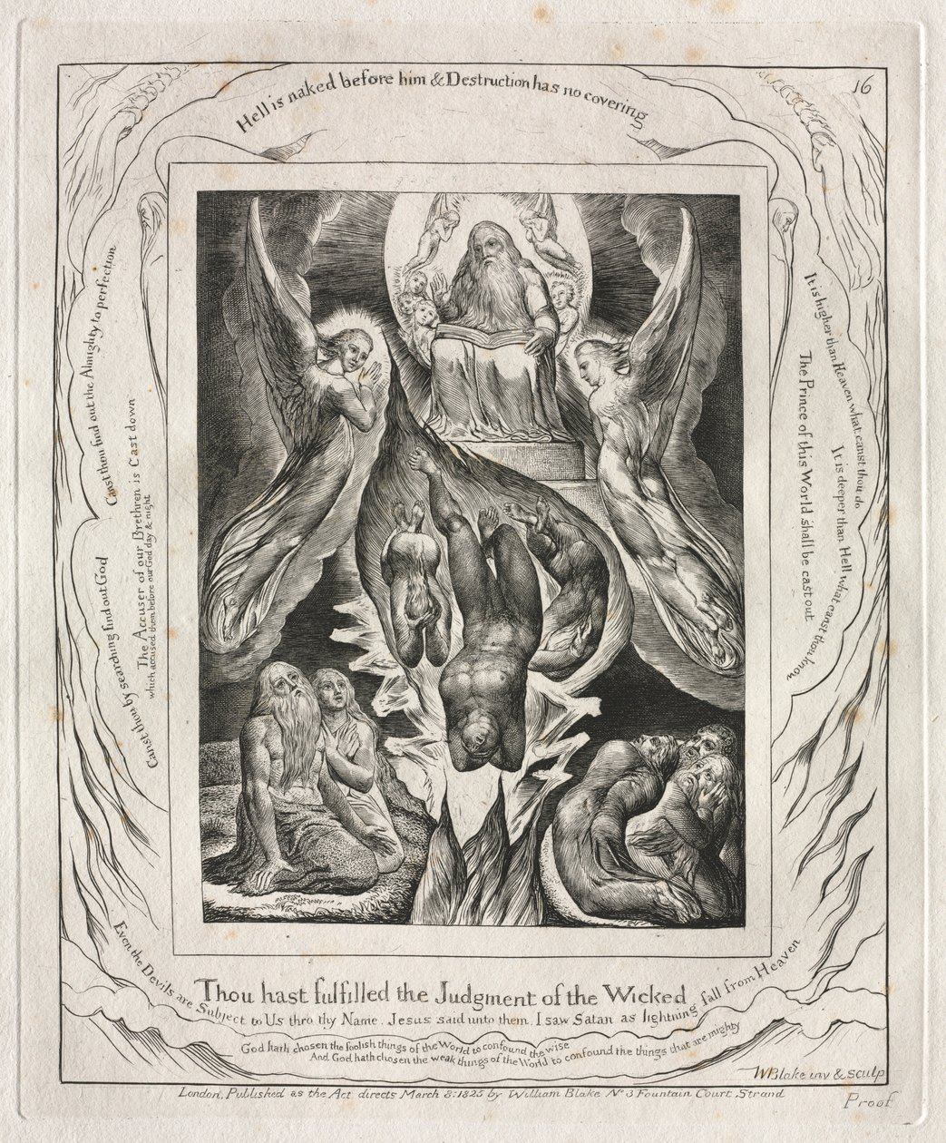 Jób könyve: Pl. 16, Beteljesítetted a gonoszok ítéletét, 1825. alkotó: William Blake