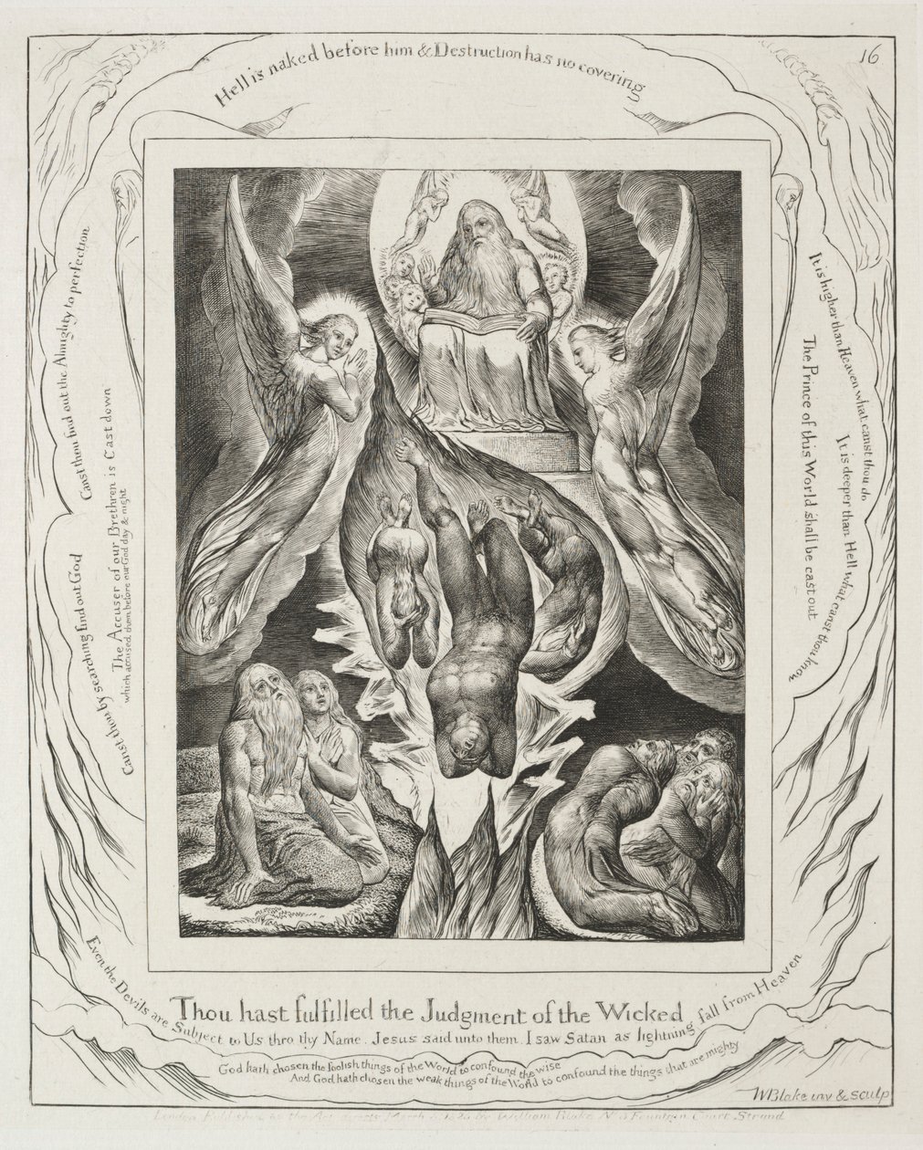 Jób könyve: Pl. 16, Beteljesítetted a gonoszok ítéletét, 1825. alkotó: William Blake