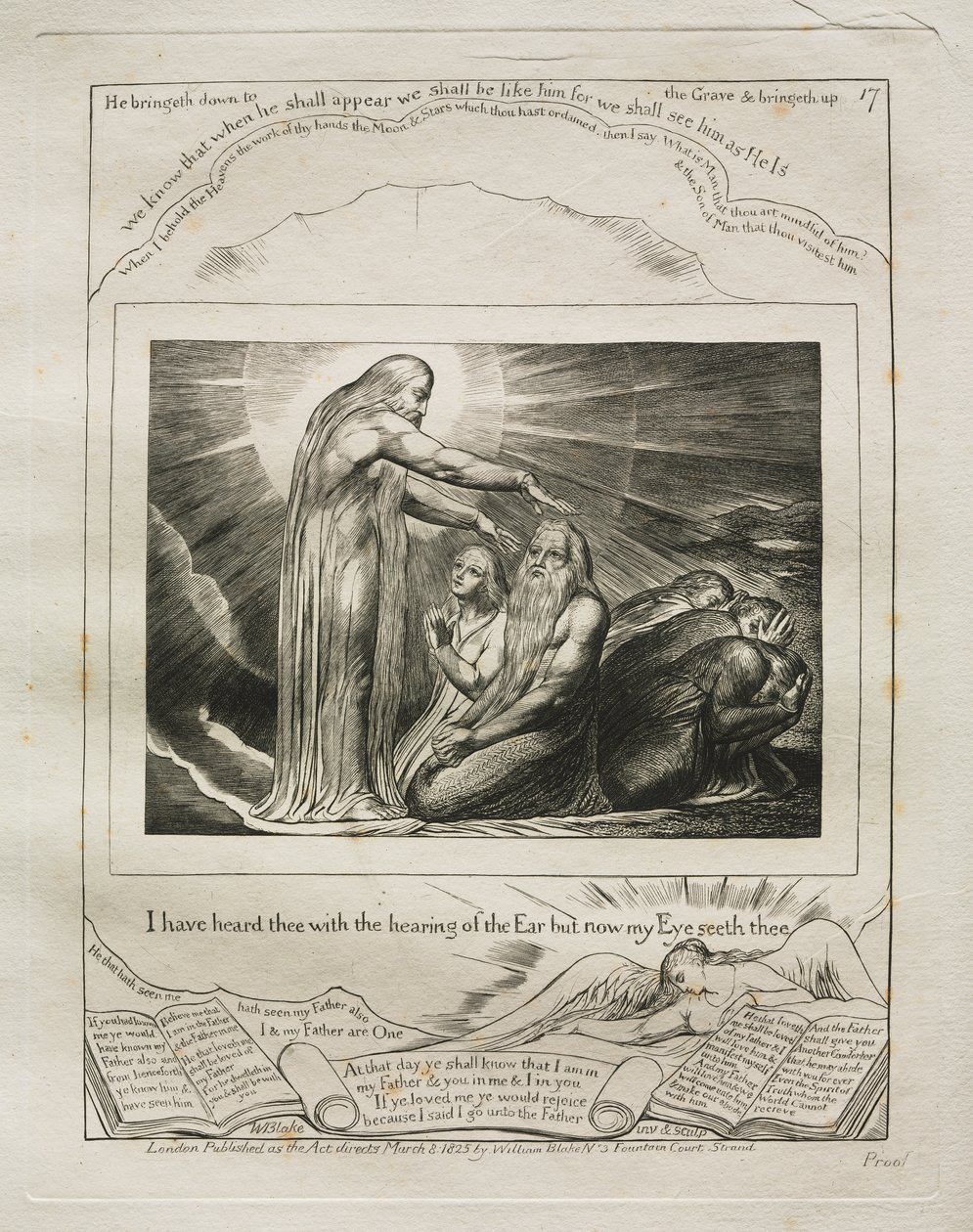 Jób könyve: Pl. 17, Fül hallásával hallottalak, de most a Szemem lát téged alkotó: William Blake