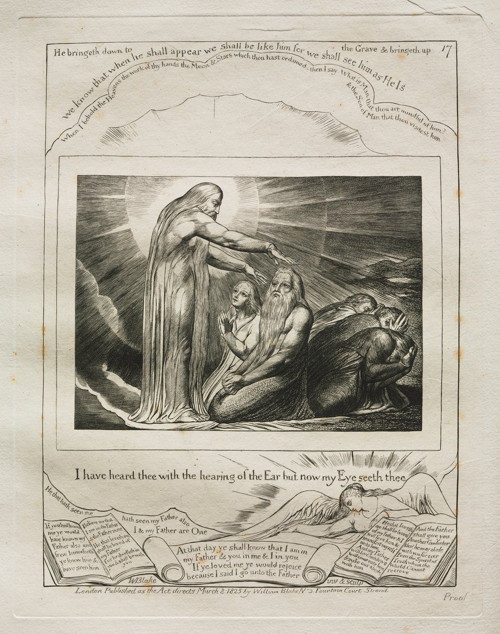 Jób könyve: Pl. 17, A fül hallásával hallottalak, de most a szemem..., 1825. alkotó: William Blake
