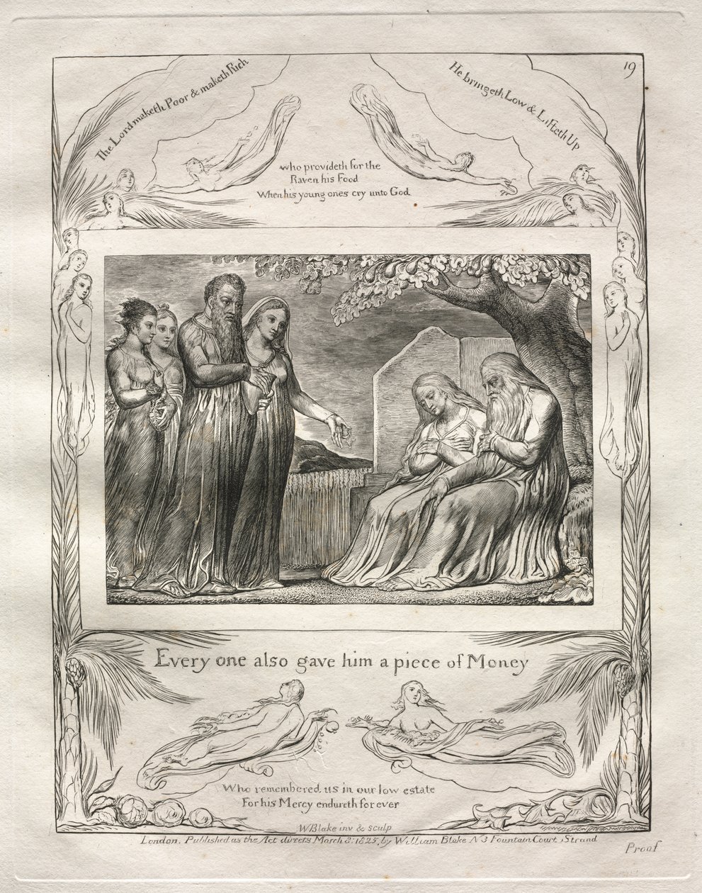 Jób könyve: Pl. 19, Mindenki adott neki egy darab pénzt alkotó: William Blake