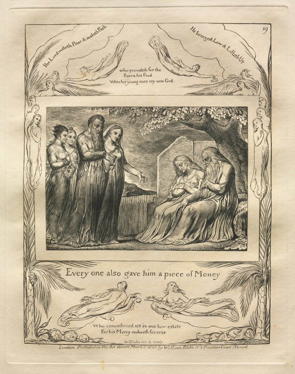 Jób könyve: Pl. 19, Mindenki adott neki egy darab pénzt alkotó: William Blake