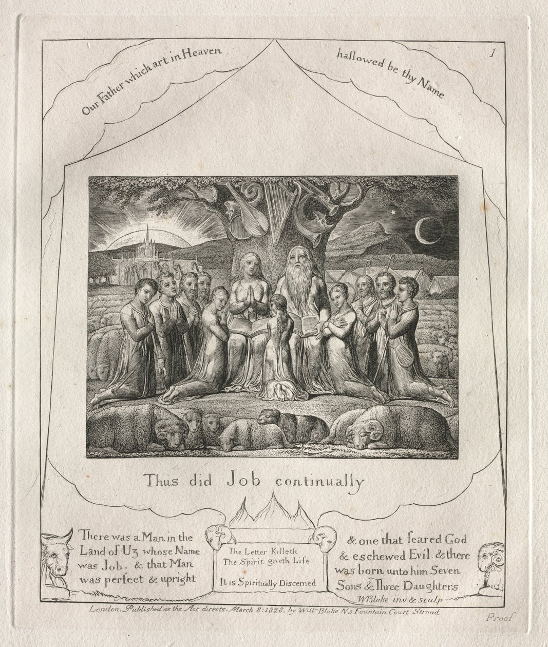 Jób könyve: Pl. 1, Így tett Jób folyamatosan, 1825. alkotó: William Blake