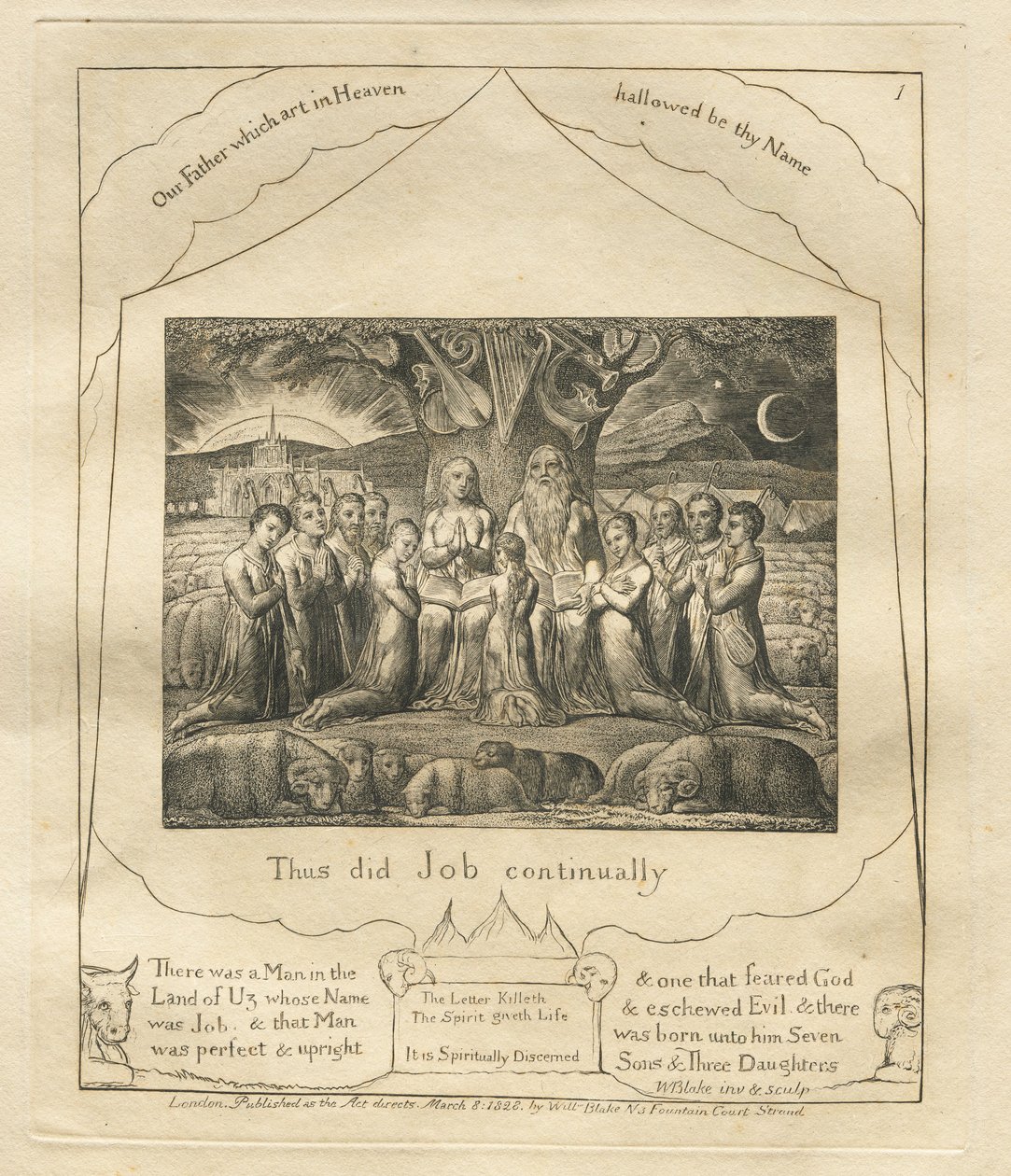 Jób könyve: Pl. 1, Így tett Jób folyamatosan, 1825. alkotó: William Blake