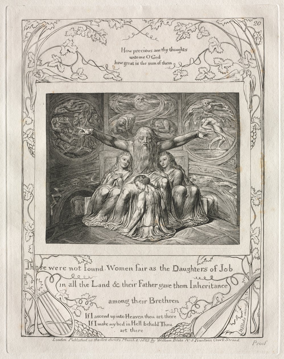 Jób könyve: Pl. 20, Nem találtak olyan szép nőket, mint Jób leányai / az egész Földön alkotó: William Blake