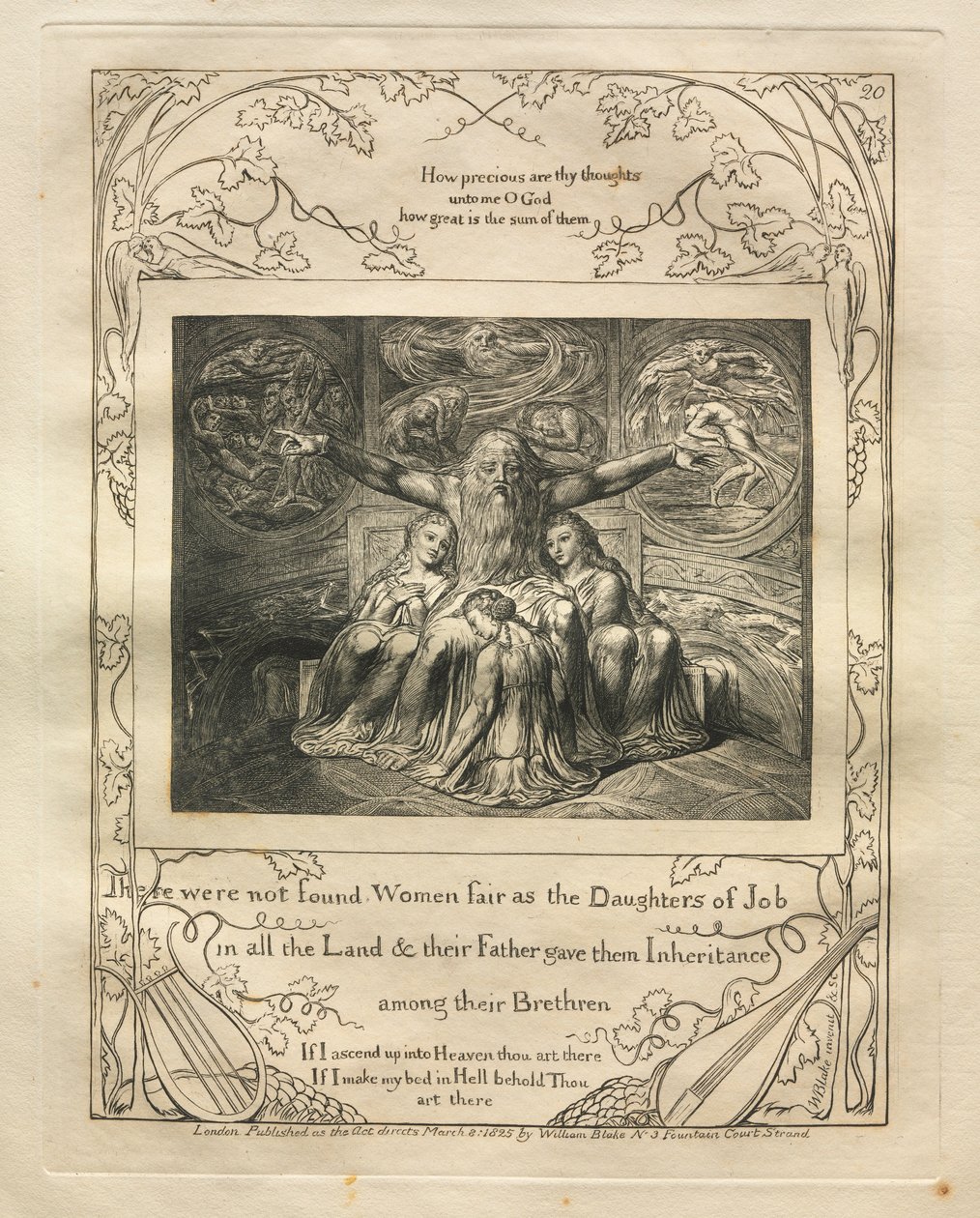 Jób könyve: Pl. 20, Nem találtak olyan szép nőket, mint Jób leányai az egész országban, alkotó: William Blake