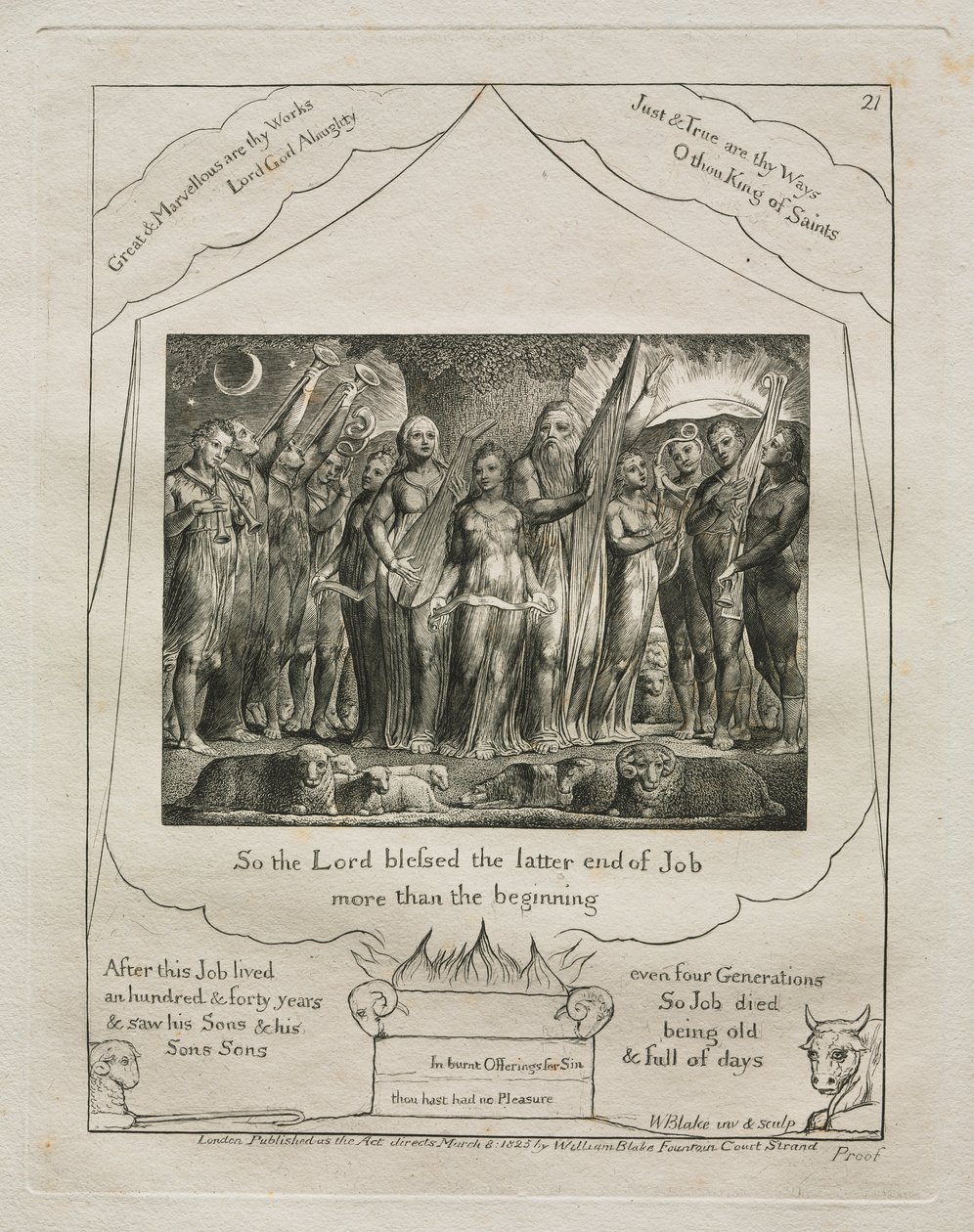 Jób könyve: Pl. 21, Megáldotta tehát az Úr Jób utolsó végét / jobban, mint a kezdetet alkotó: William Blake