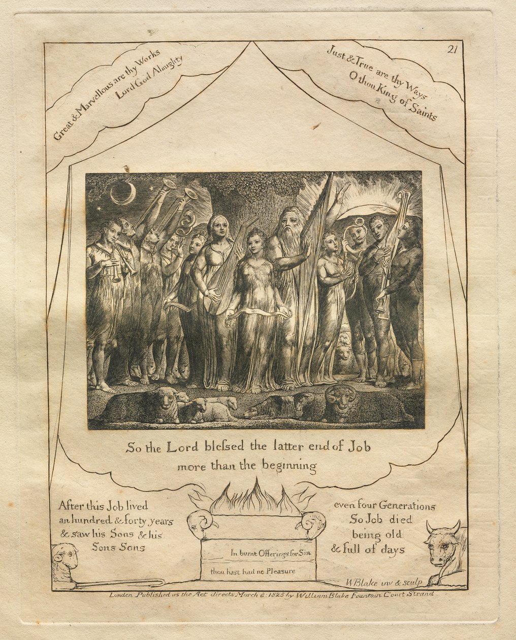 Jób könyve: Pl. 21, Megáldotta tehát az Úr Jób utolsó végét / jobban, mint a kezdetet alkotó: William Blake