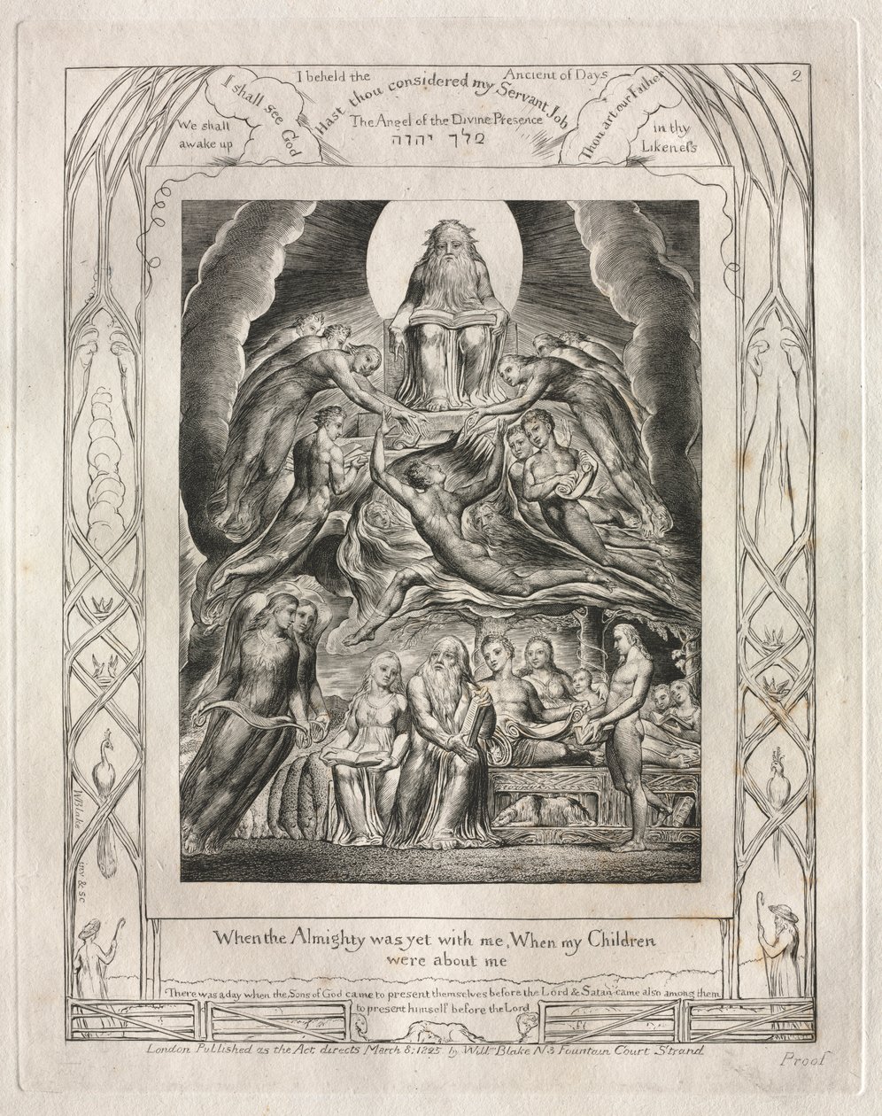 Jób könyve: Pl. 2, Mikor még velem volt a Mindenható, Mikor gyermekeim..., 1825. alkotó: William Blake