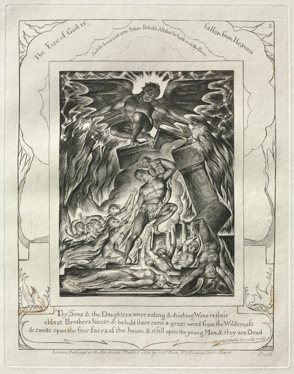 Jób könyve: Pl. 3, Fiaid és lányaid ettek és bort ittak..., 1825. alkotó: William Blake