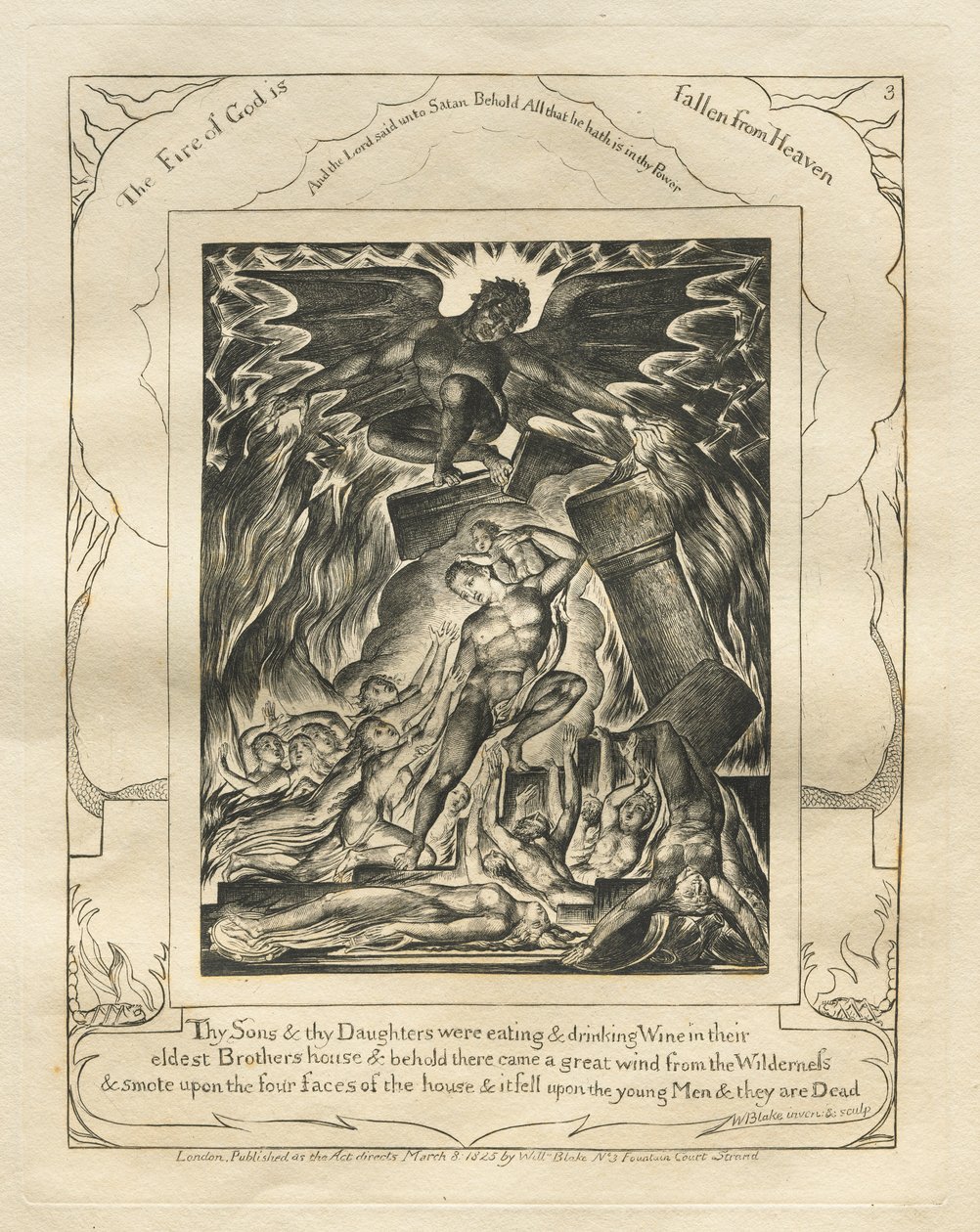 Jób könyve: Pl. 3, A fiaid és a lányaid ettek és bort ittak a legidősebb testvéreik házában alkotó: William Blake