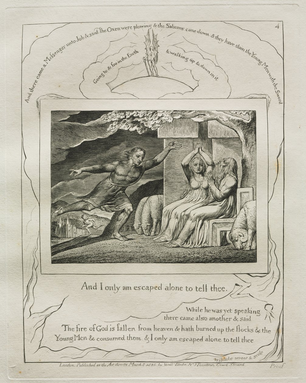 Jób könyve: Pl. 4, És csak egyedül menekültem meg, hogy elmondjam neked alkotó: William Blake