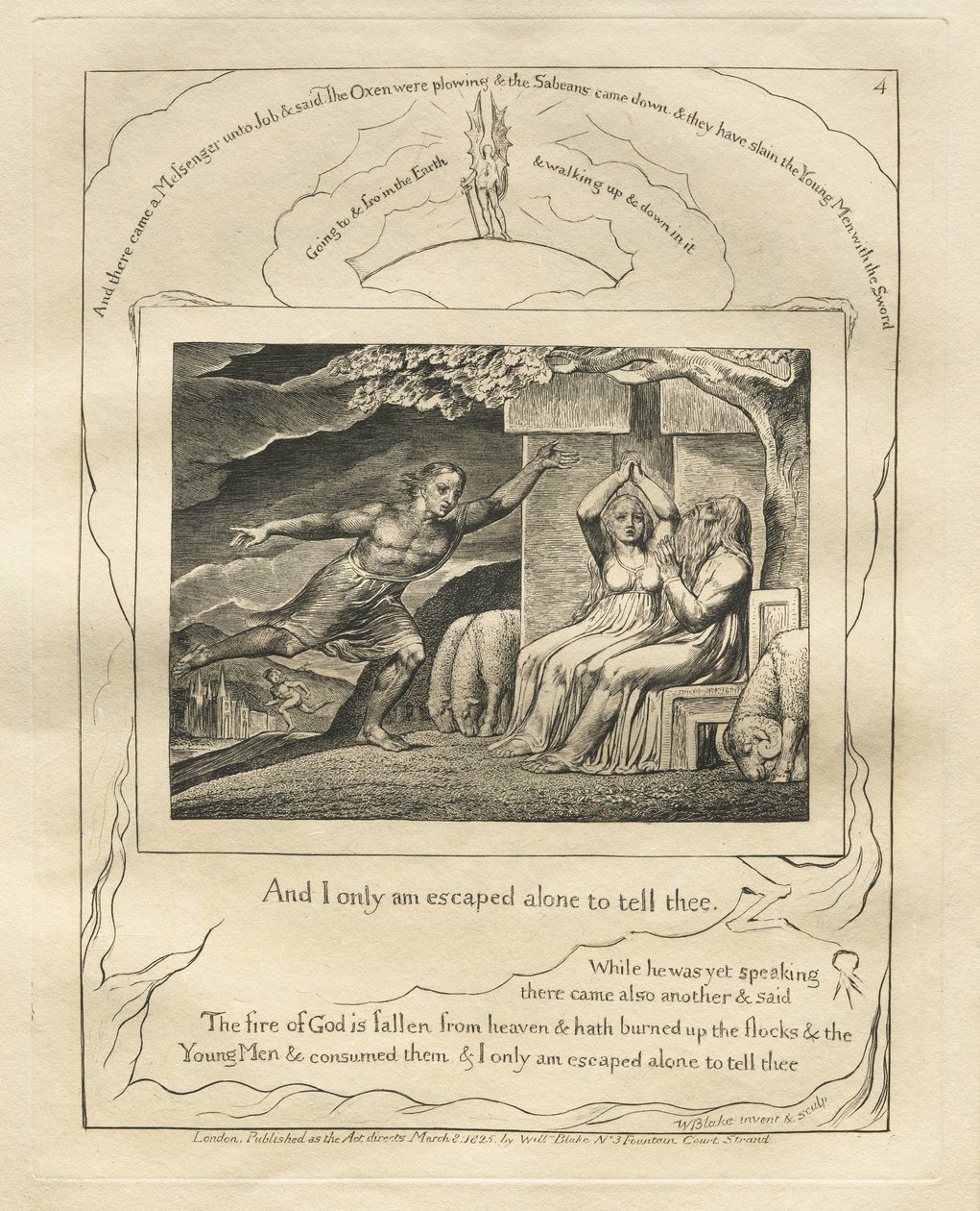 Jób könyve: Pl. 4, És csak egyedül menekültem meg, hogy elmondjam neked alkotó: William Blake