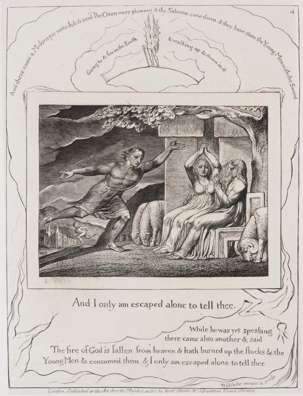 Jób könyve: Pl. 4, és egyedül menekültem meg, hogy elmondjam neked, 1825. alkotó: William Blake