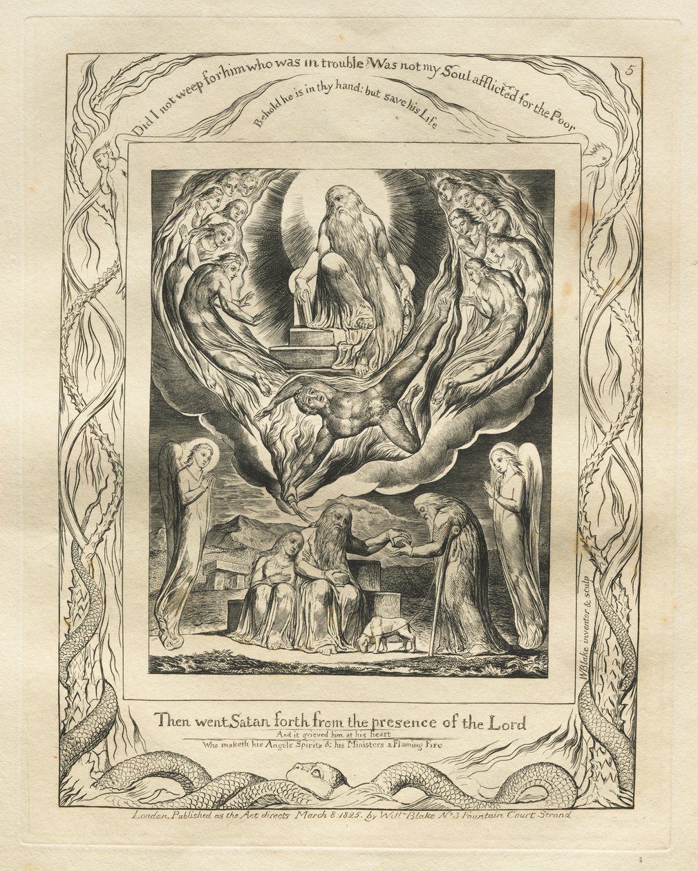 Jób könyve: Pl. 5, Aztán kiment a Sátán az Úr színe elől alkotó: William Blake