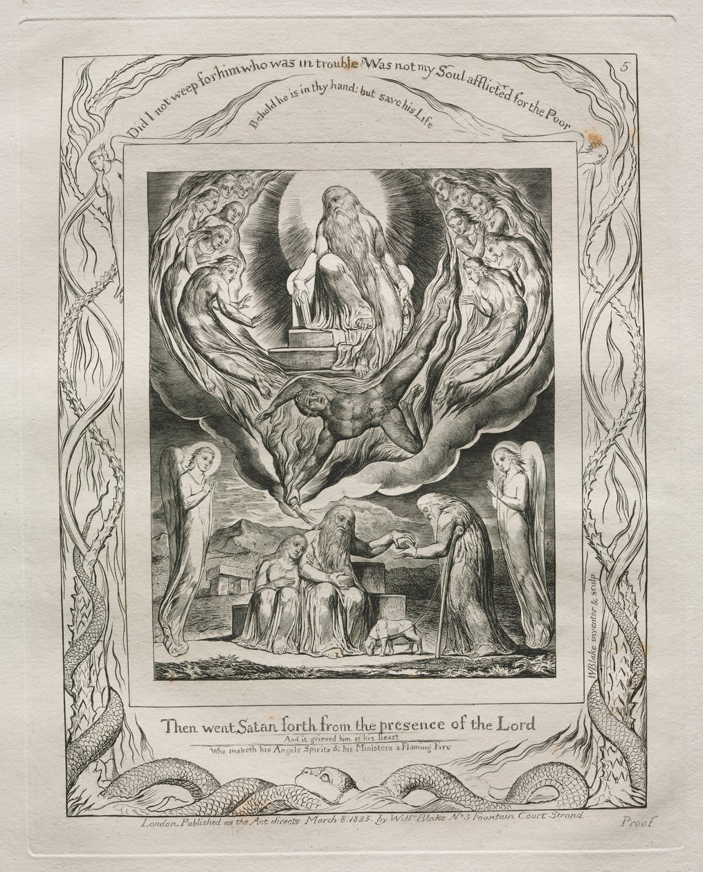 Jób könyve: Pl. 5, Aztán kiment a Sátán az Úr színe elől, 1825. alkotó: William Blake