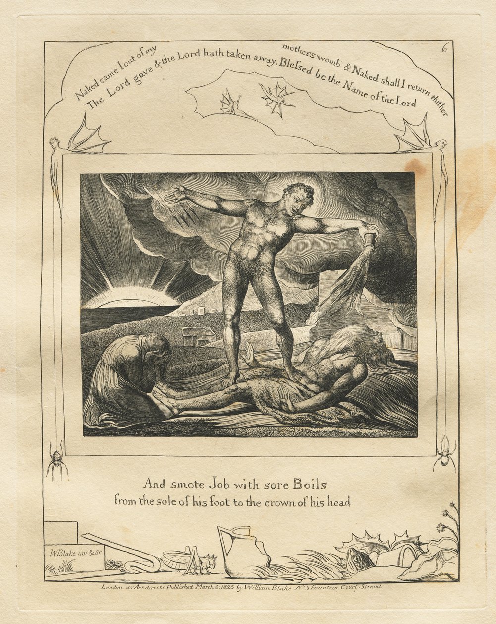 Jób könyve: Pl. 6, És megütötte Jóbot fájó keléssel / talpától a feje búbjáig alkotó: William Blake