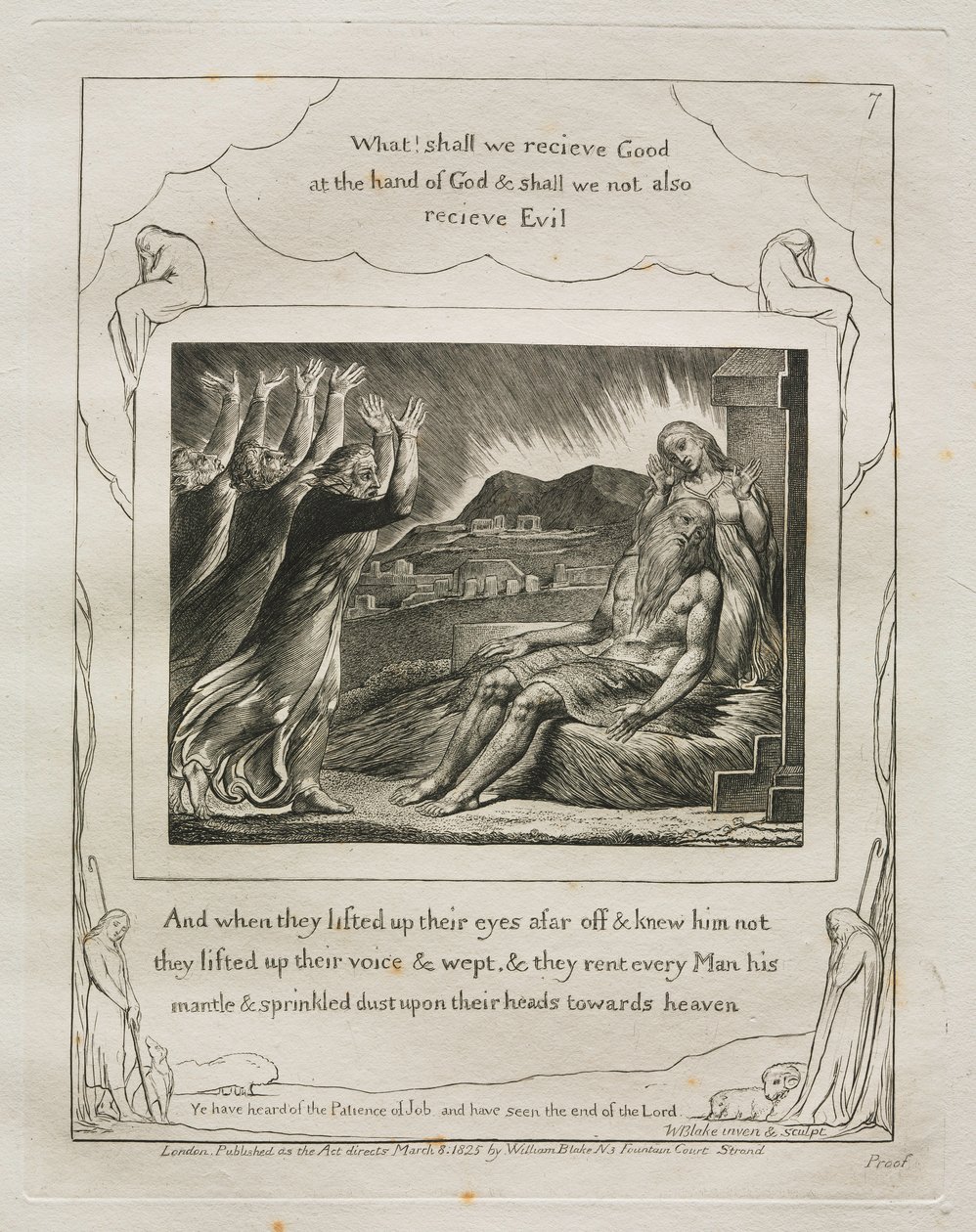 Jób könyve: Pl. 7, És amikor messziről felemelték szemüket, és nem ismerték őt..., 1825. alkotó: William Blake