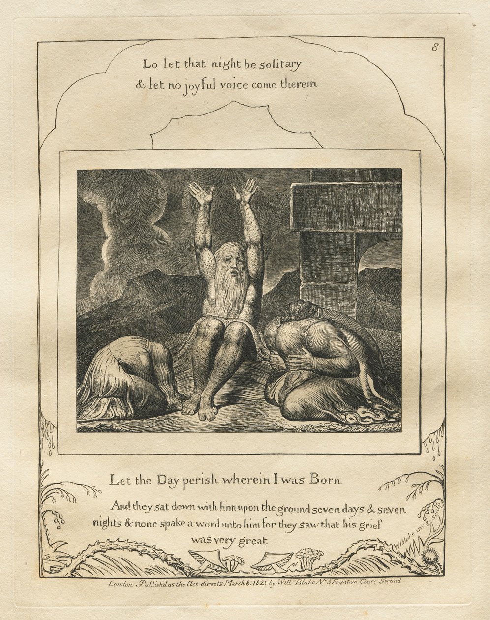 Jób könyve: Pl. 8, Vesszen el az a nap, amelyen születtem, 1825. alkotó: William Blake