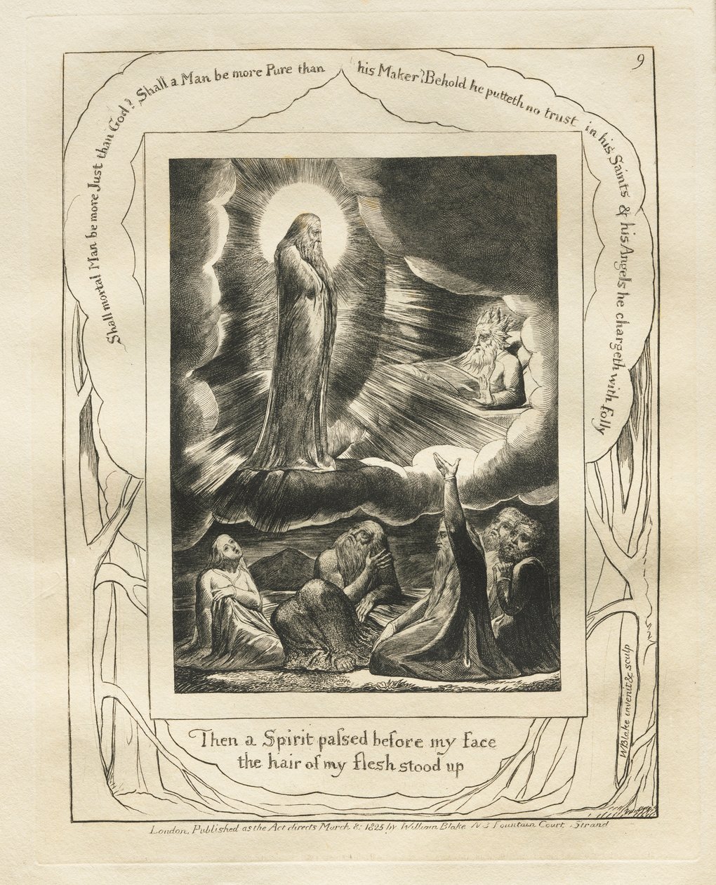 Jób könyve: Pl. 9, Ekkor egy Szellem vonult el arcom előtt / testem szőrzete felállt alkotó: William Blake