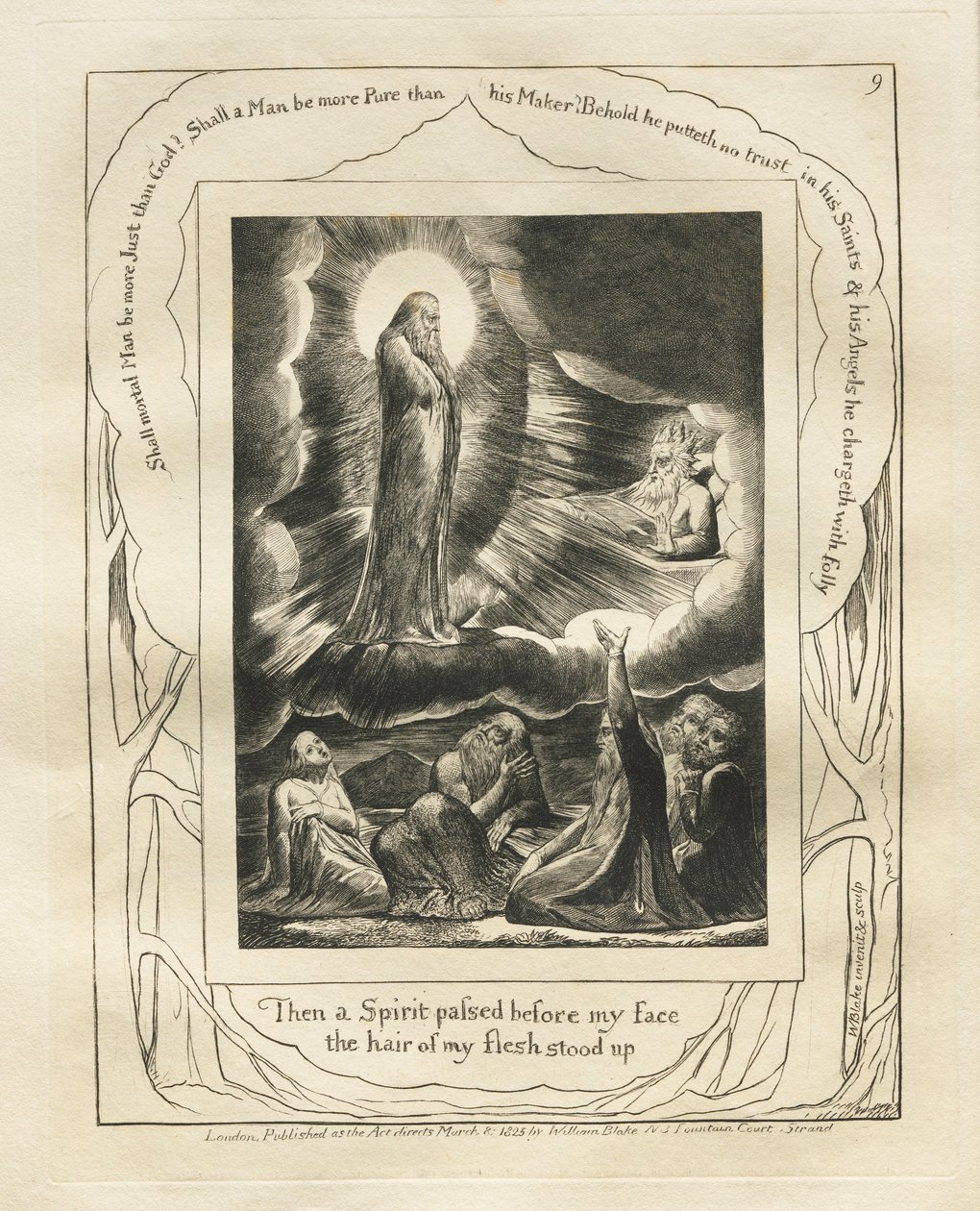 Jób könyve: Pl. 9, Aztán egy Szellem haladt el az arcom előtt, testem szőrszála felállt, 1825. alkotó: William Blake