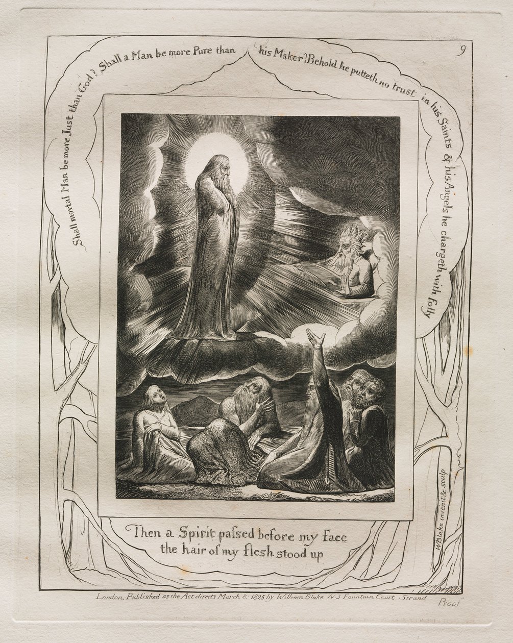 Jób könyve: Pl. 9, Aztán egy Szellem haladt el az arcom előtt, testem szőrszála felállt, 1825. alkotó: William Blake