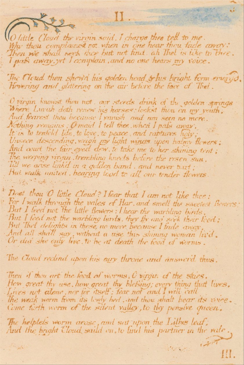 Thel könyve, 5. tábla, II. Ó kis Felhő . . . . alkotó: William Blake