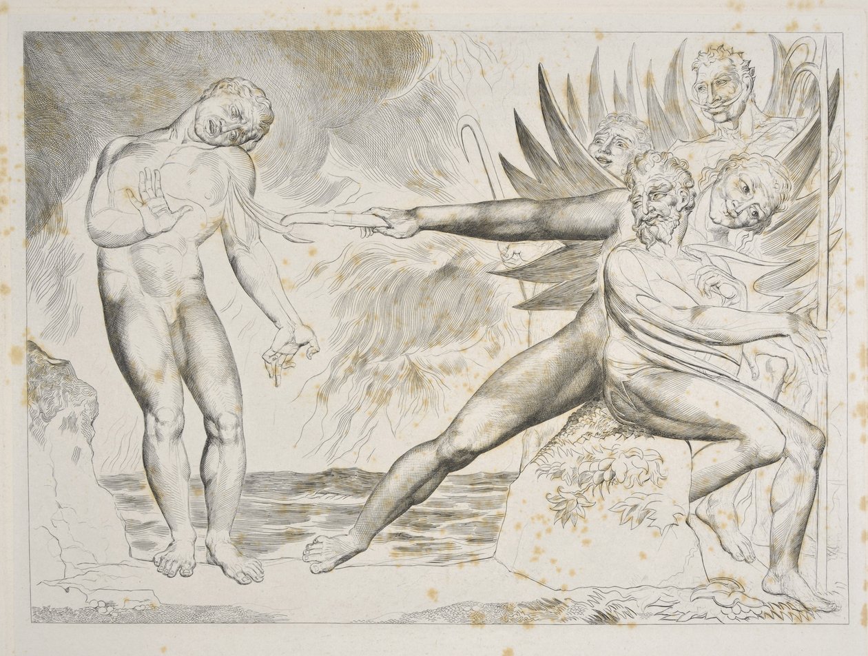 A korrupt tisztviselők köre: A Ciampolo Infernót gyötörő ördögök, XXII. ének, illusztráció Dante Alighieri „Isteni színjátékához”, 1827-38 (metszet) alkotó: William Blake