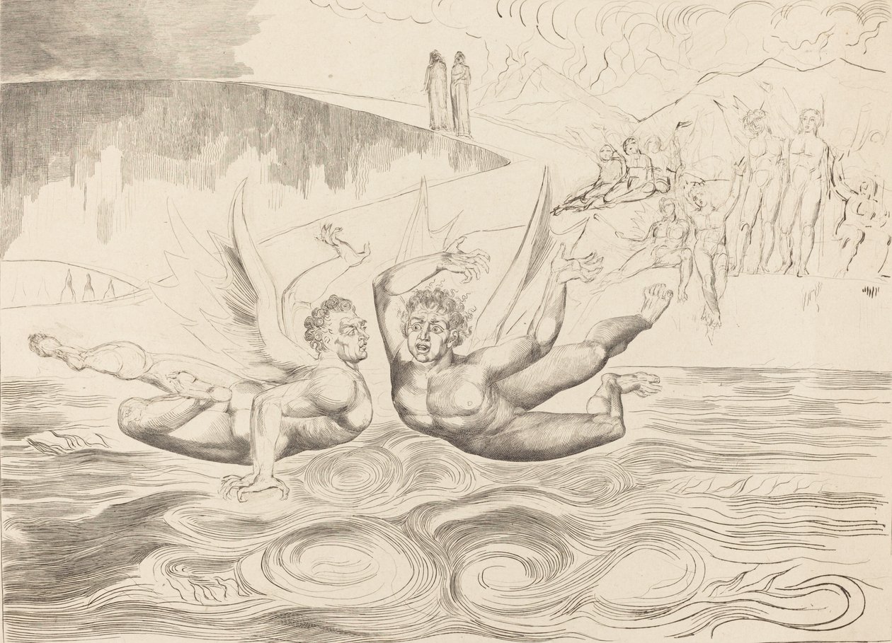A korrupt tisztviselők köre, az ördögök egymást marasztalják, 1827. alkotó: William Blake