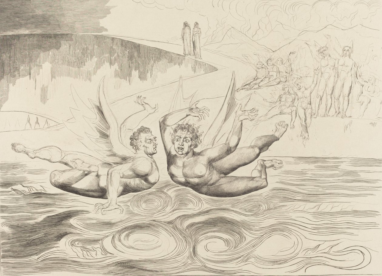A korrupt tisztviselők köre, az ördögök egymást marasztalják, 1827. alkotó: William Blake