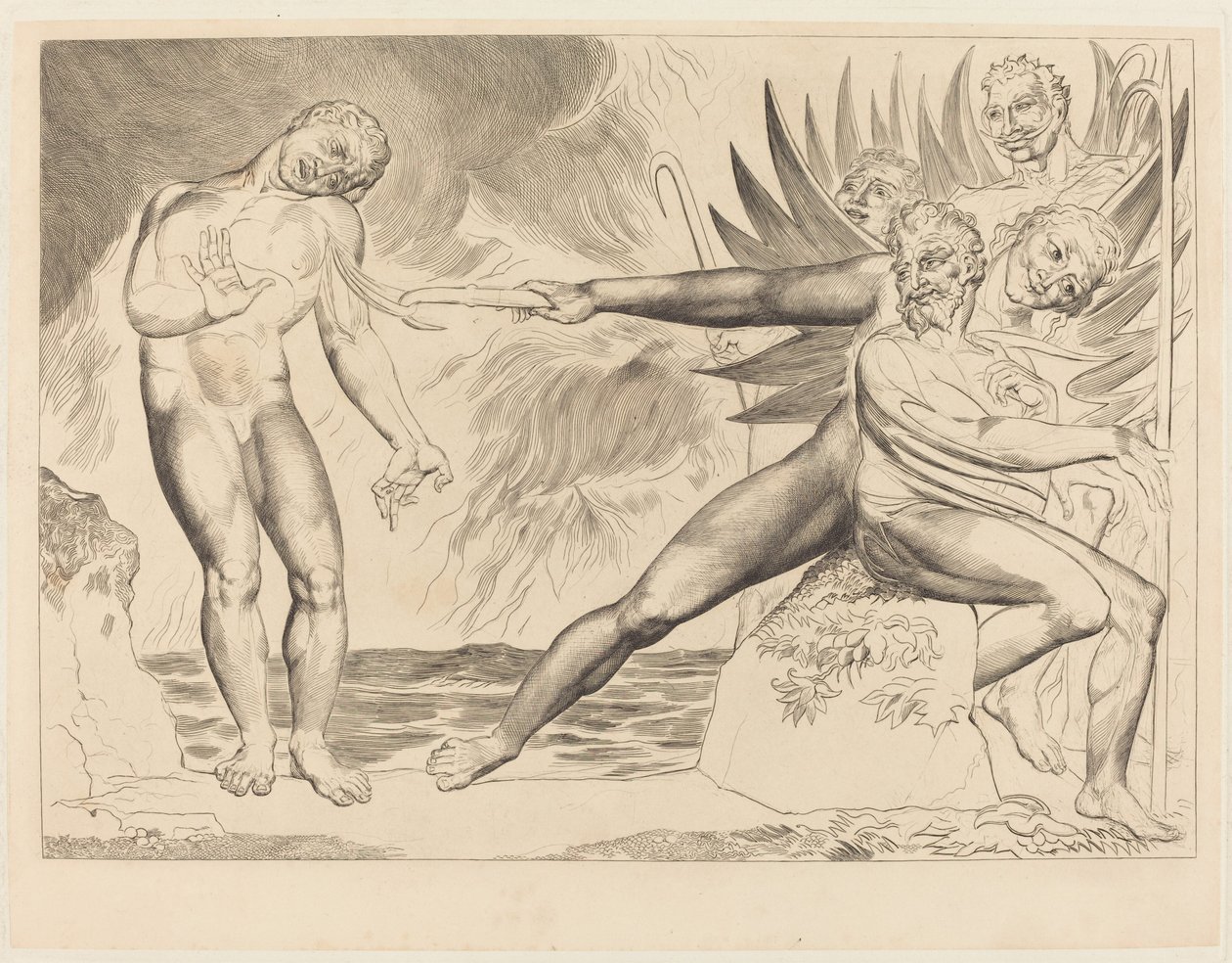 A korrupt tisztviselők köre; a Ciampolót gyötrő ördögök alkotó: William Blake