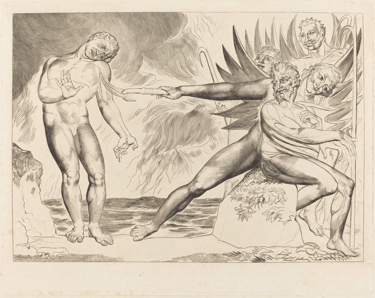 A korrupt tisztviselők köre; a Ciampolót gyötrő ördögök alkotó: William Blake