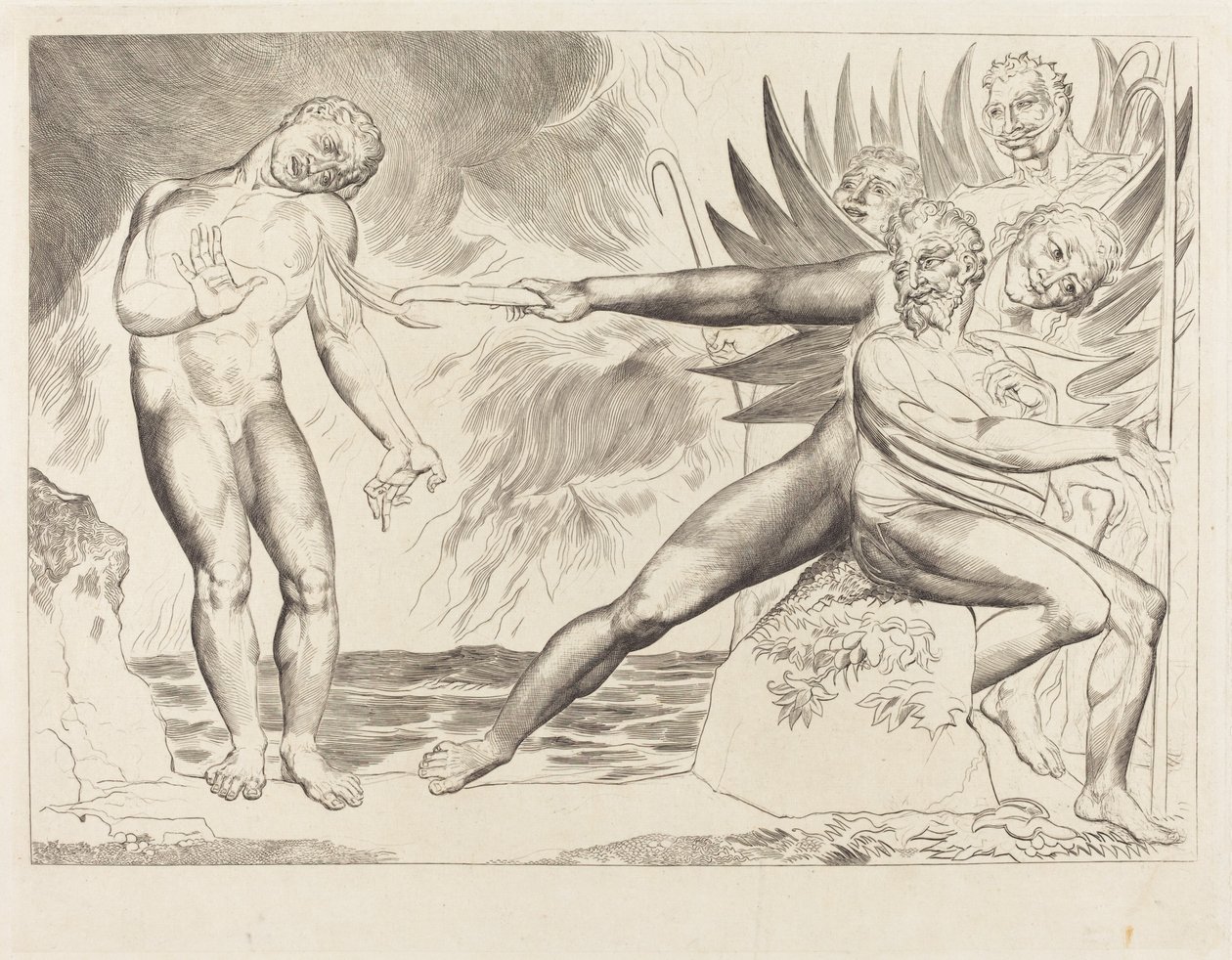 A korrupt tisztviselők köre; a Ciampolót gyötrő ördögök alkotó: William Blake
