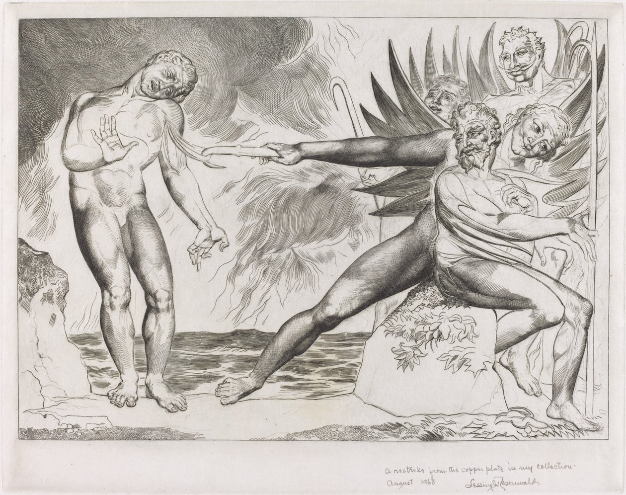 A korrupt tisztviselők köre; a Ciampolót gyötrő ördögök alkotó: William Blake