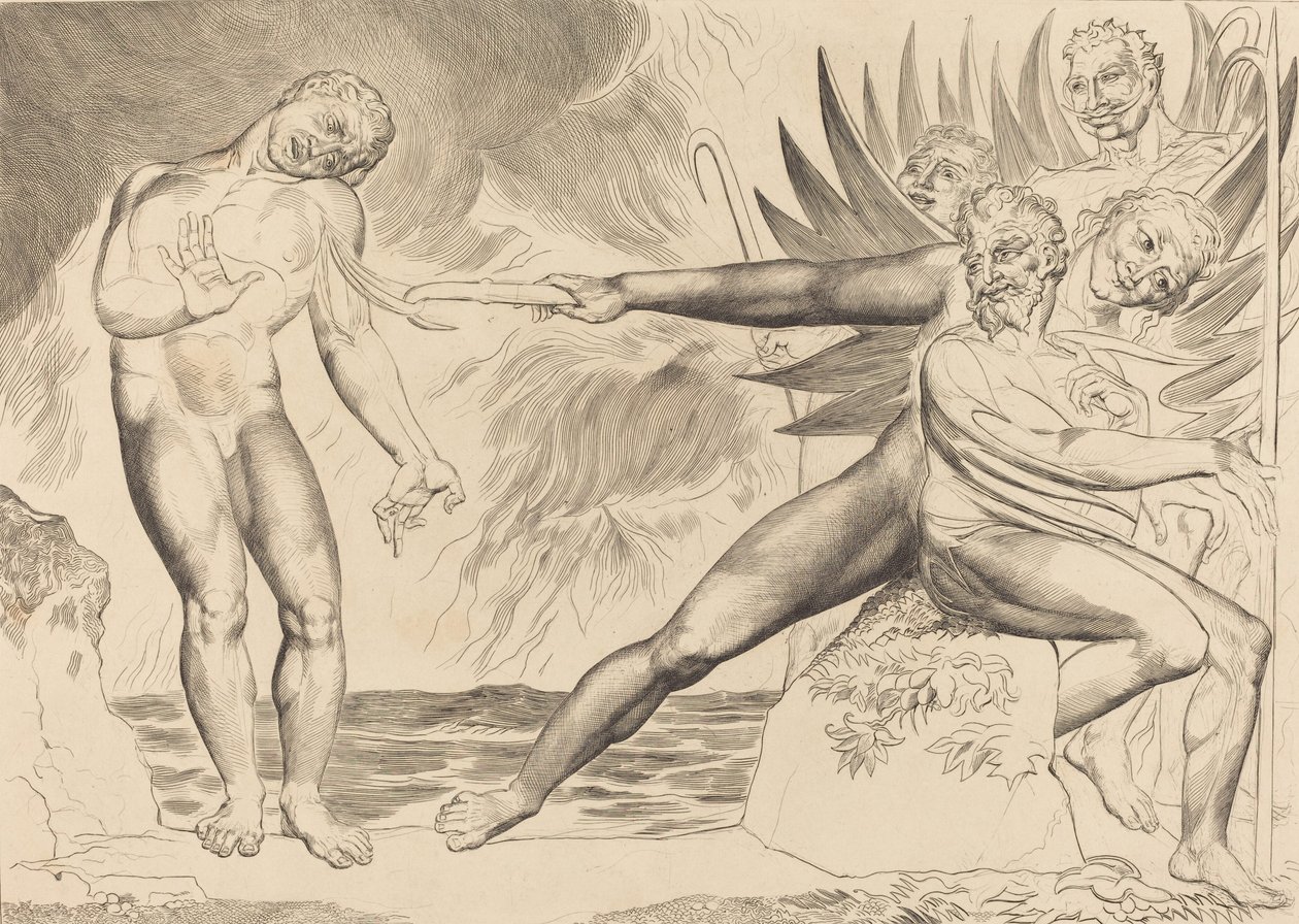 A korrupt tisztviselők köre, a Ciampolot gyötrő ördögök, 1827. alkotó: William Blake