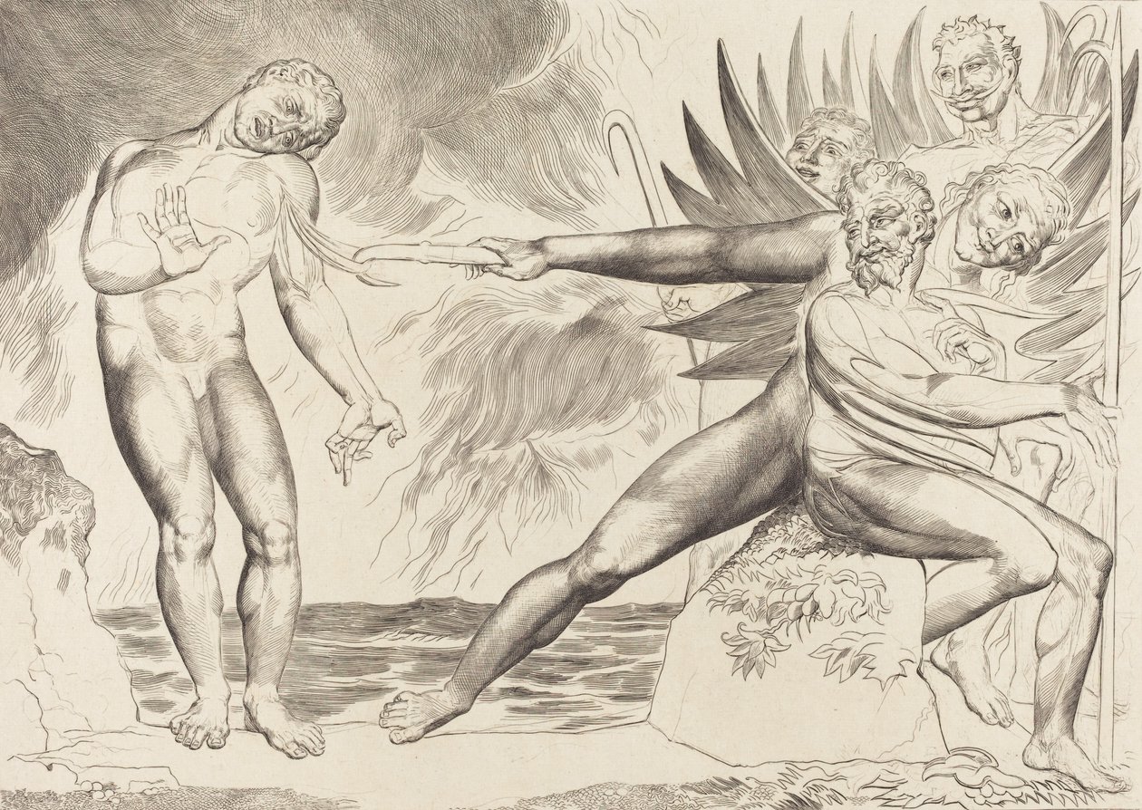 A korrupt tisztviselők köre, a Ciampolot gyötrő ördögök, 1827. alkotó: William Blake