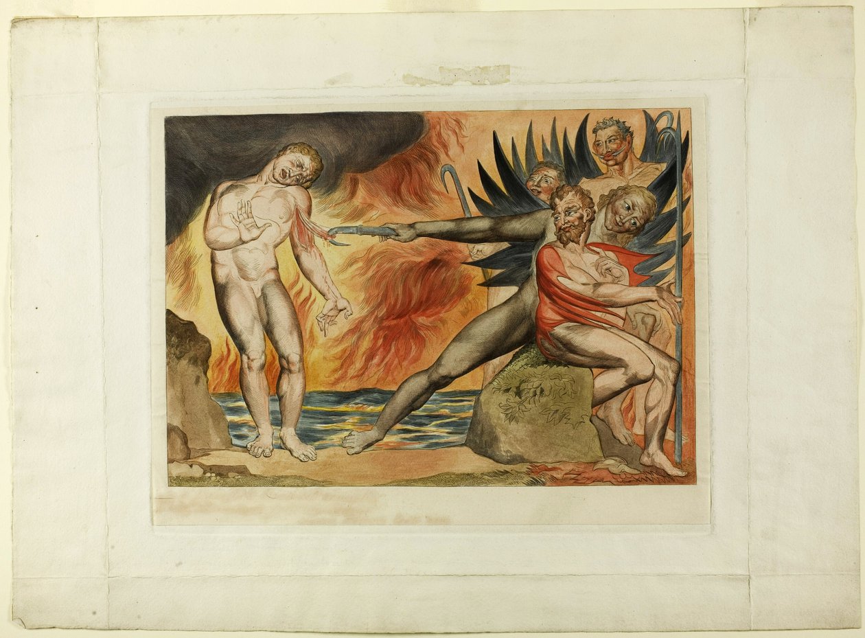 A korrupt tisztviselők köre; a Ciampolót gyötrő ördögök. Inferno, XXII. ének alkotó: William Blake