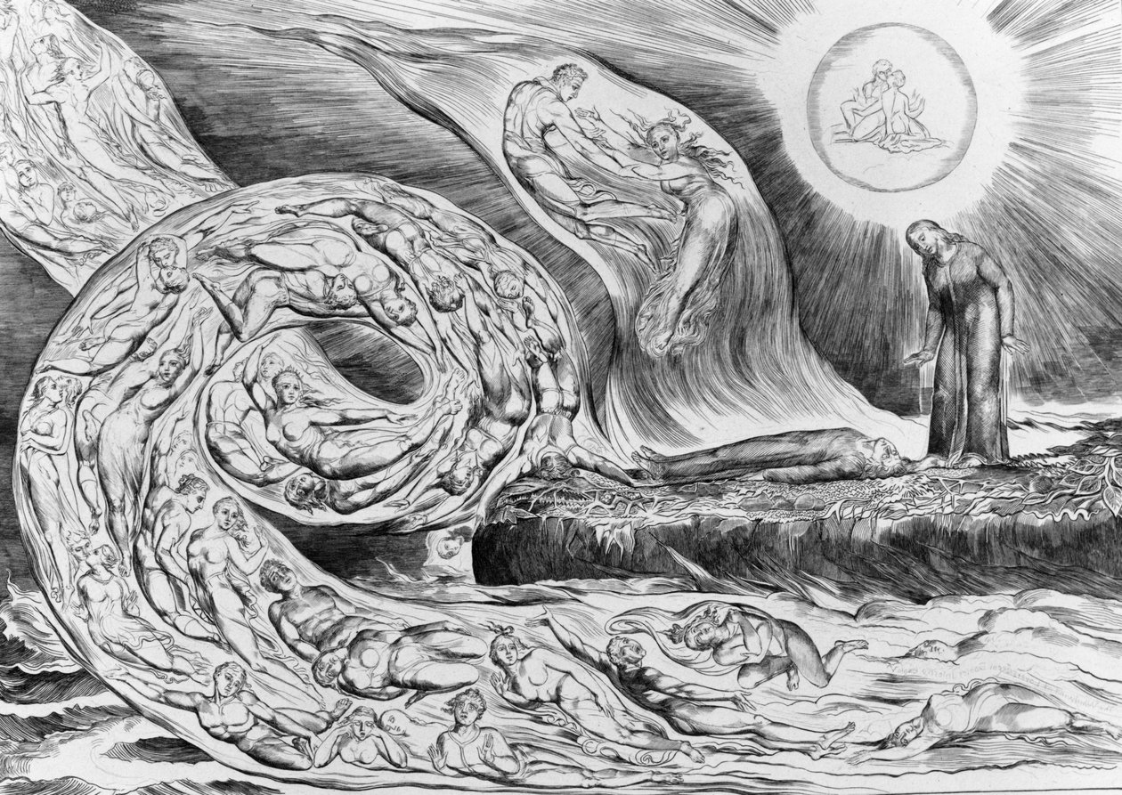 A kéjencek köre: Paolo és Francesca, Dante Isteni színjátékából (Pokol) alkotó: William Blake