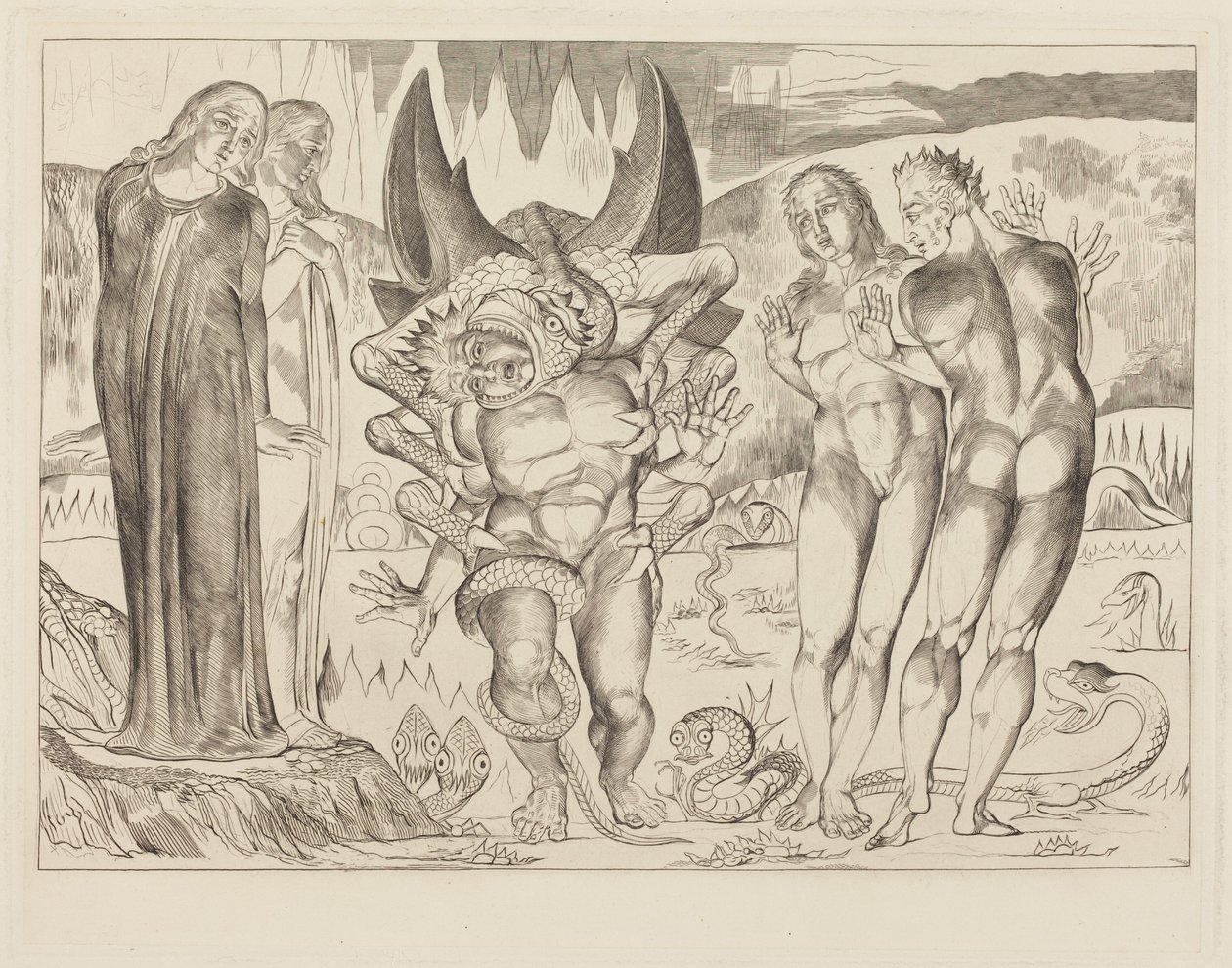 A tolvajok köre; Agnolo Brunelleschit egy hatlábú kígyó támadja meg alkotó: William Blake