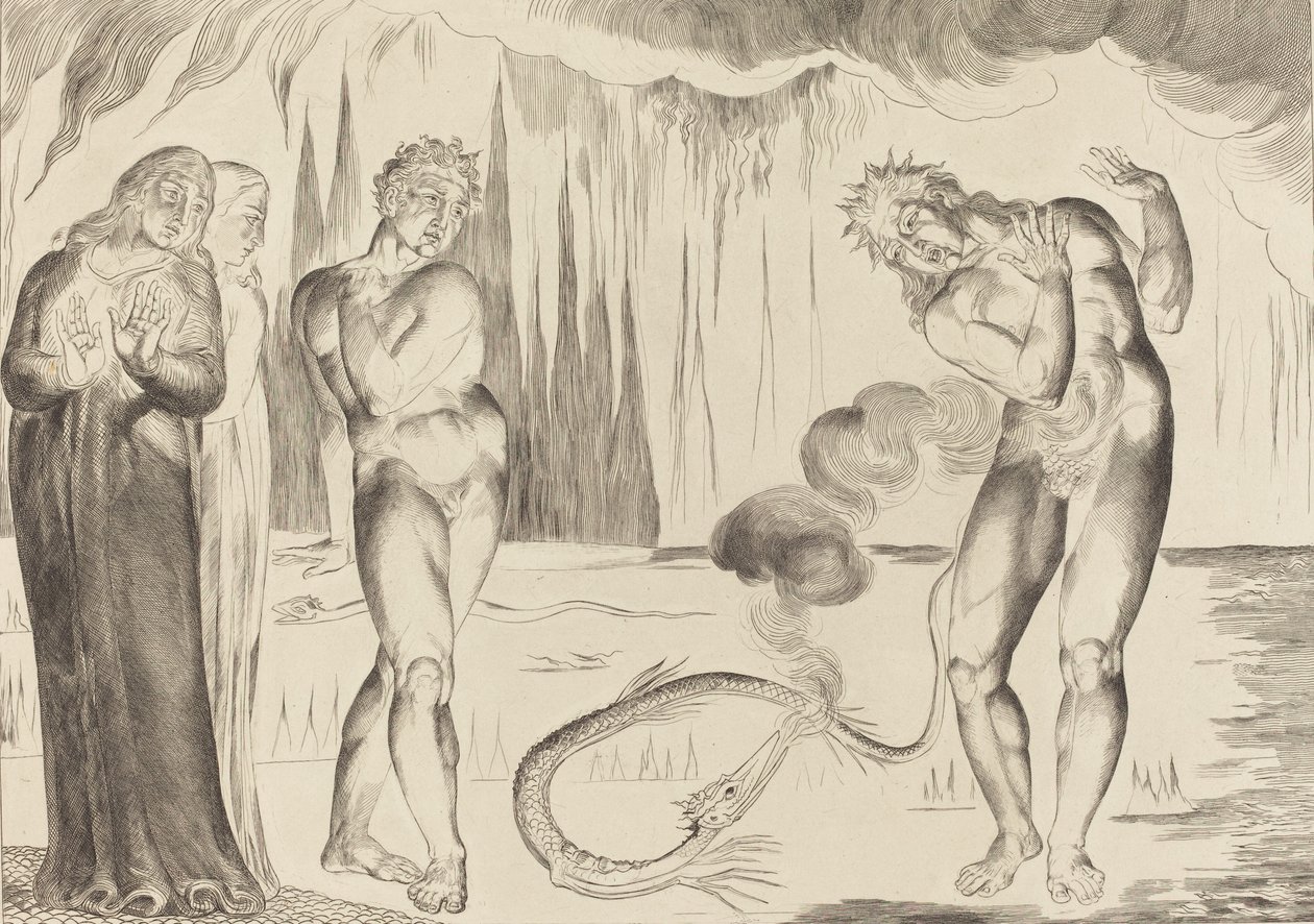 A tolvajok köre, Buoso Donati Megtámadta a kígyó, 1827. alkotó: William Blake
