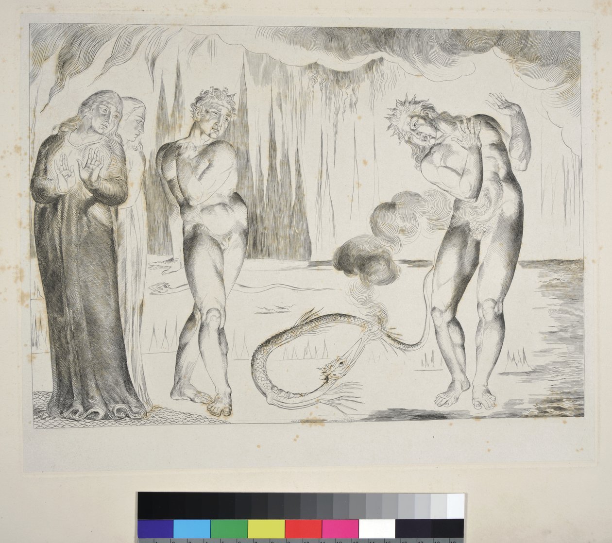 A tolvajok köre: Buoso Donati megtámadta a kígyó, Inferno, XXV. ének, illusztráció Dante Alighieri „Isteni színjátékához”, 1827-38 körül (metszet) alkotó: William Blake