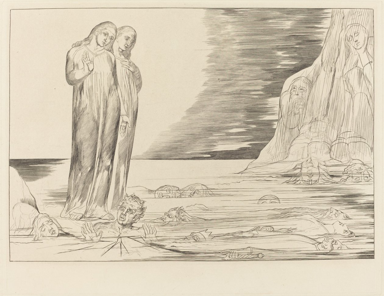 Az árulók köre; Dante lába feltűnő Bocca degli Abbate alkotó: William Blake