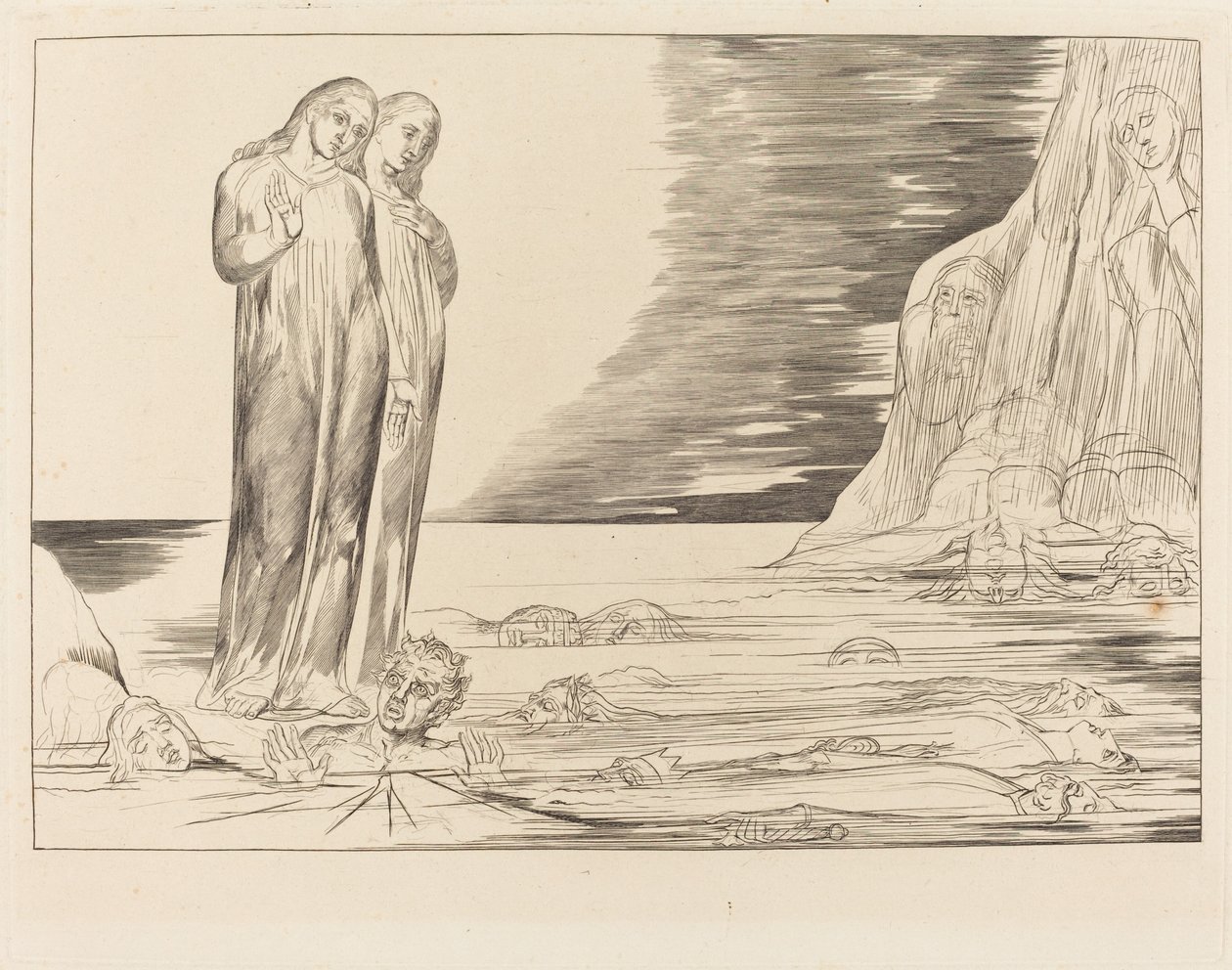 Az árulók köre; Dante lába feltűnő Bocca degli Abbate alkotó: William Blake