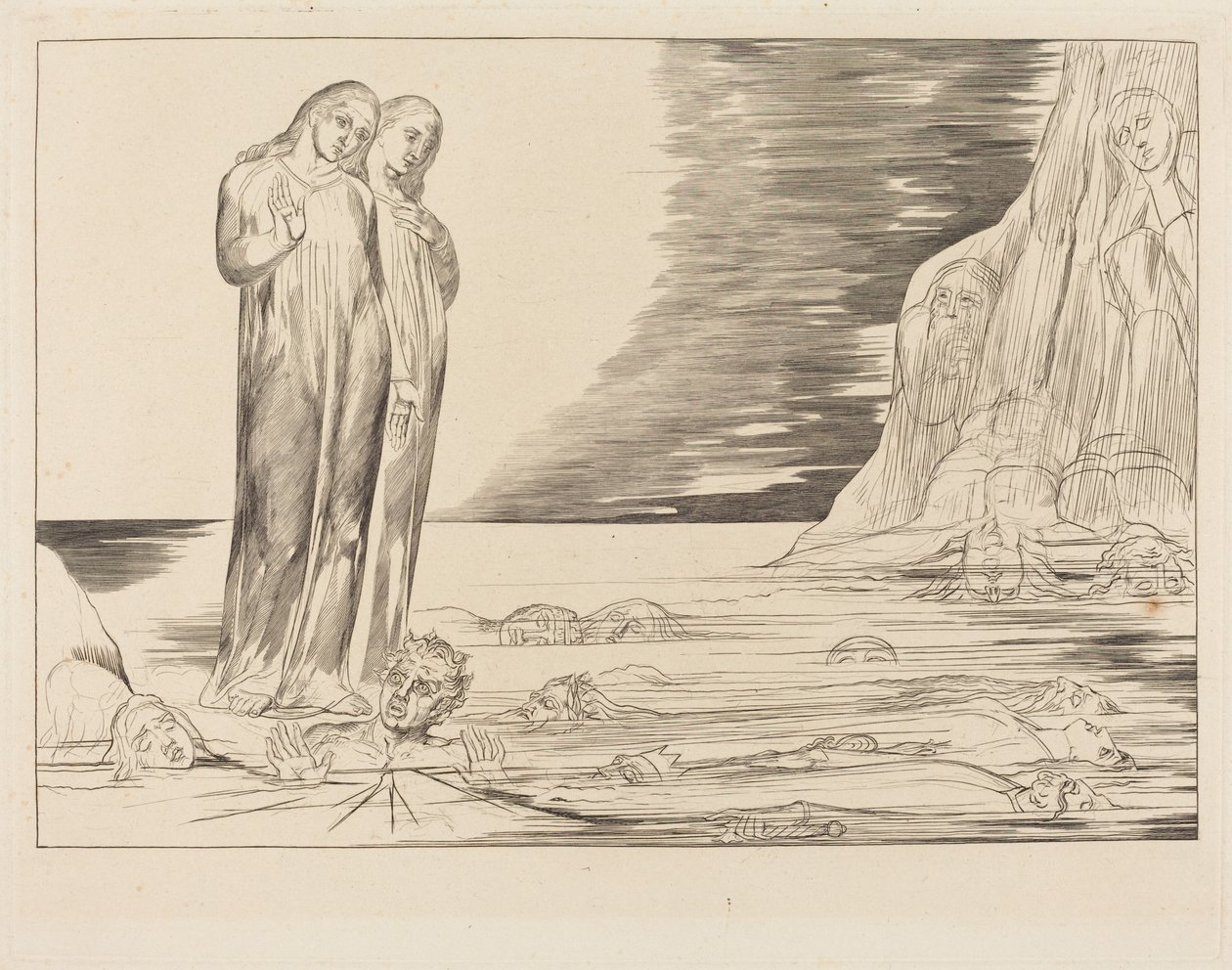 Az árulók köre; Dante lába, amint megüti a Bocca degli Abbate-t alkotó: William Blake