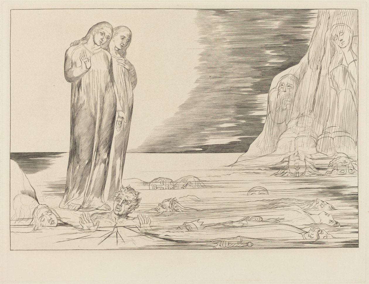 Az árulók köre; Dante lába Bocca degli Abbate-ot sújtja alkotó: William Blake