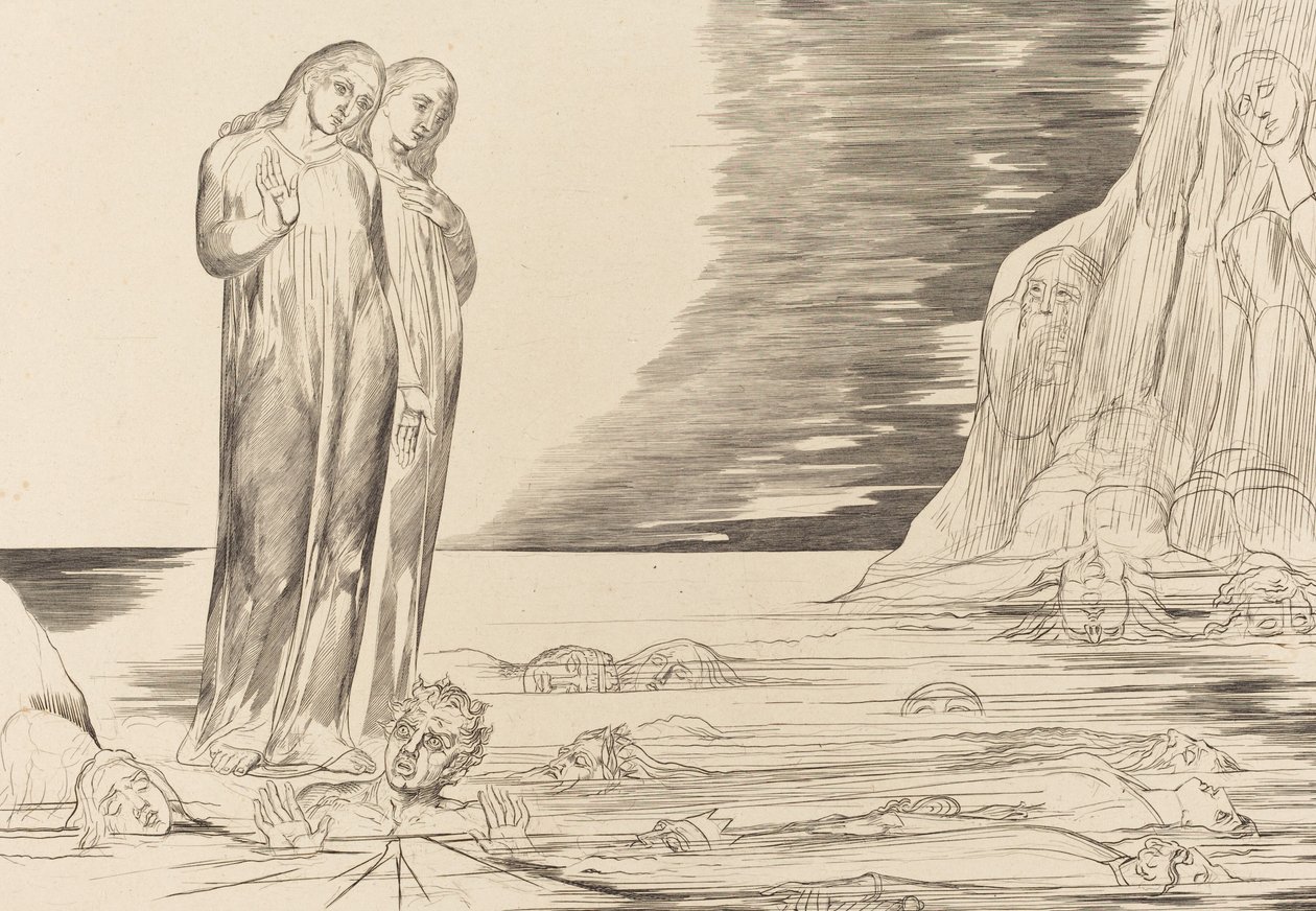 Az árulók köre, Dante lábával a Bocca degli Abbate, 1827. alkotó: William Blake