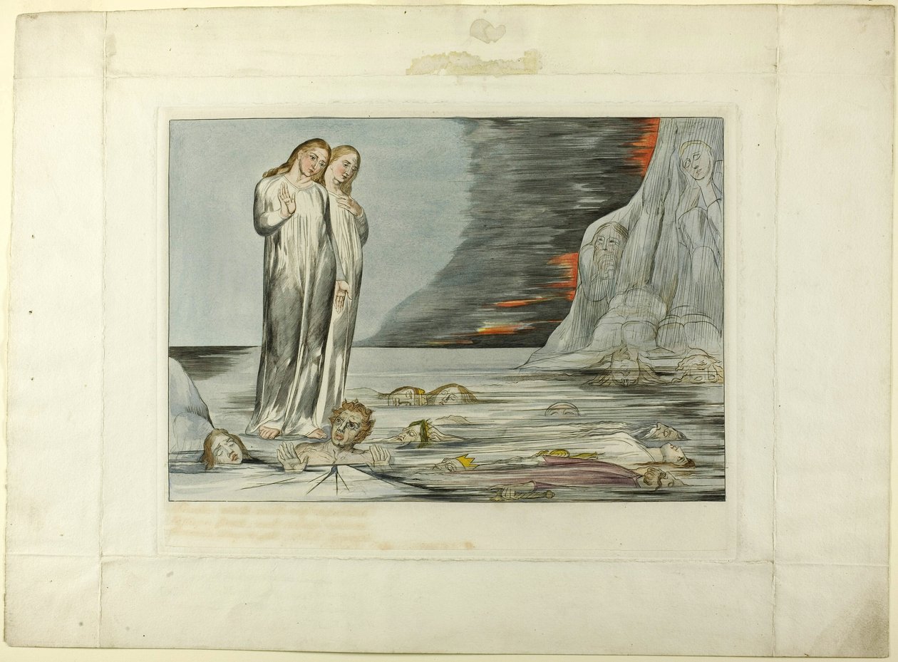 Az árulók köre; Dante lába Bocca degli Abbate-ba csapódik. Inferno, XXXII. ének alkotó: William Blake
