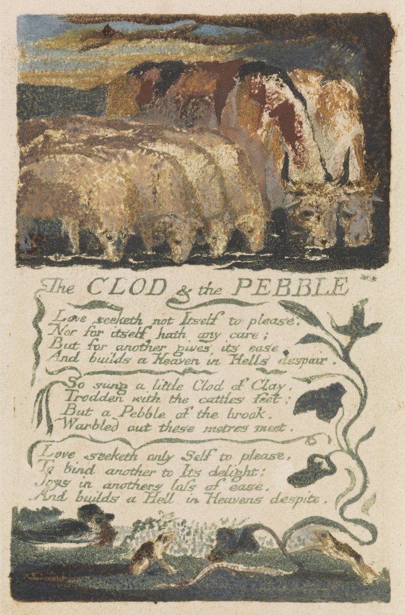 „The Clod and the Pebble”, 36. lemez a „Songs of Experience”-ből, 1794 (domborműves rézkarc vízfestékkel) alkotó: William Blake